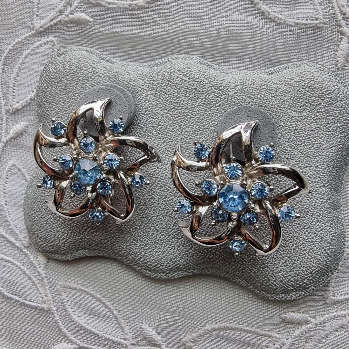 Clip on - Coro Ice Blue Crystal Flower Clip on Earrings