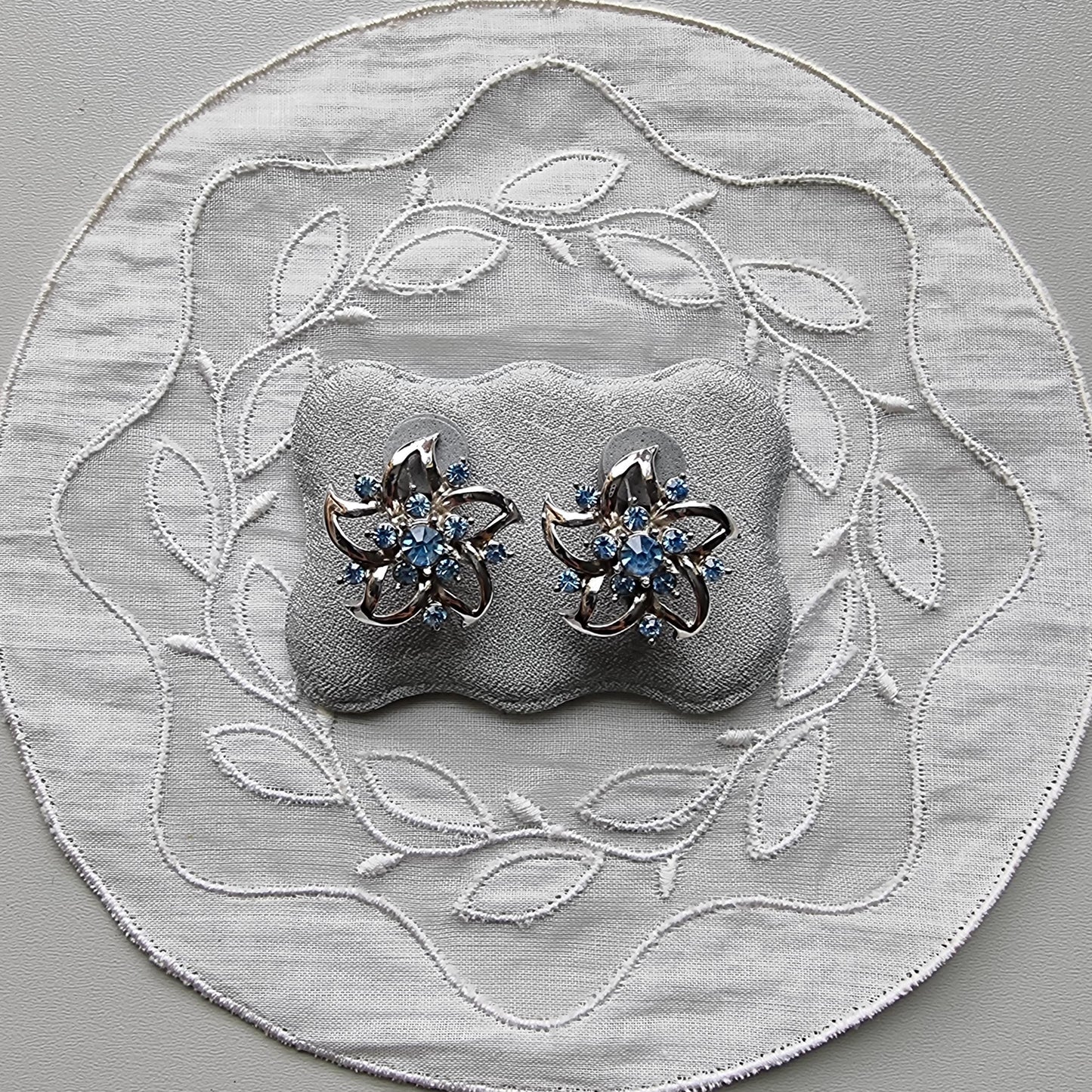 Clip on - Coro Ice Blue Crystal Flower Clip on Earrings