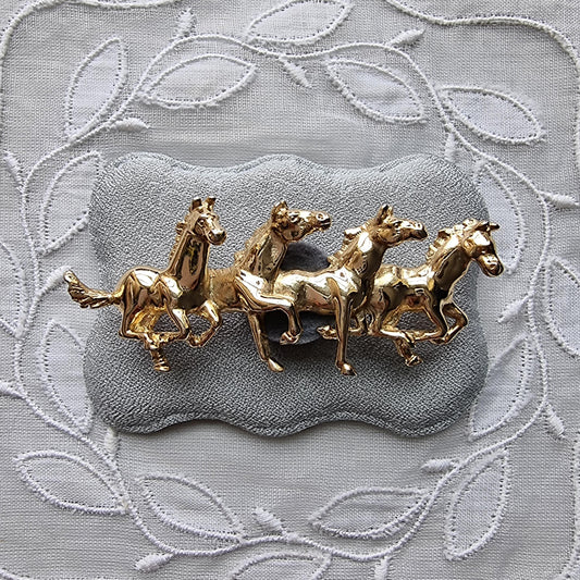 Brooch - Gold Four Horses Brooch