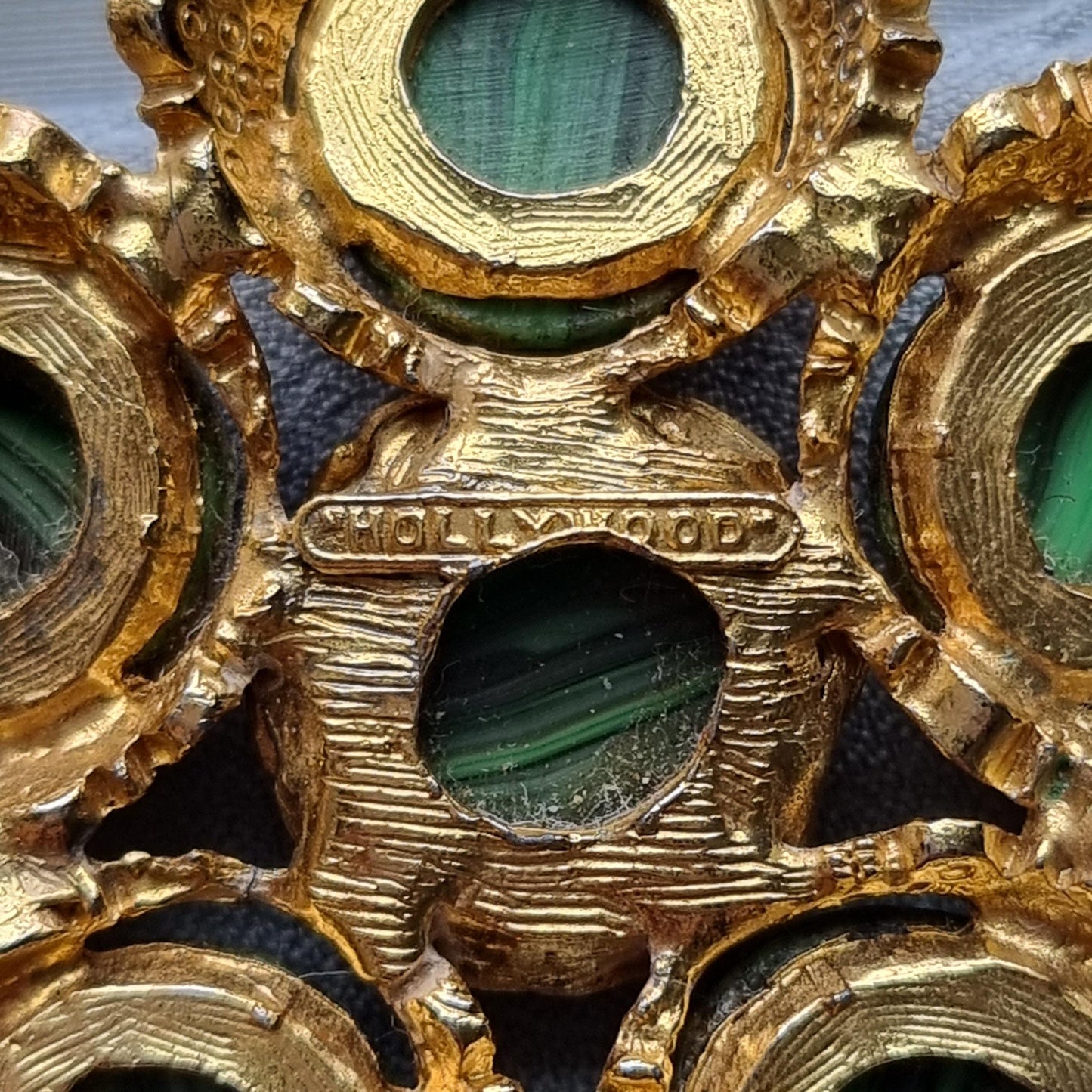 Brooch - Hollywood Malachite Glass Cabochons flower Brooch