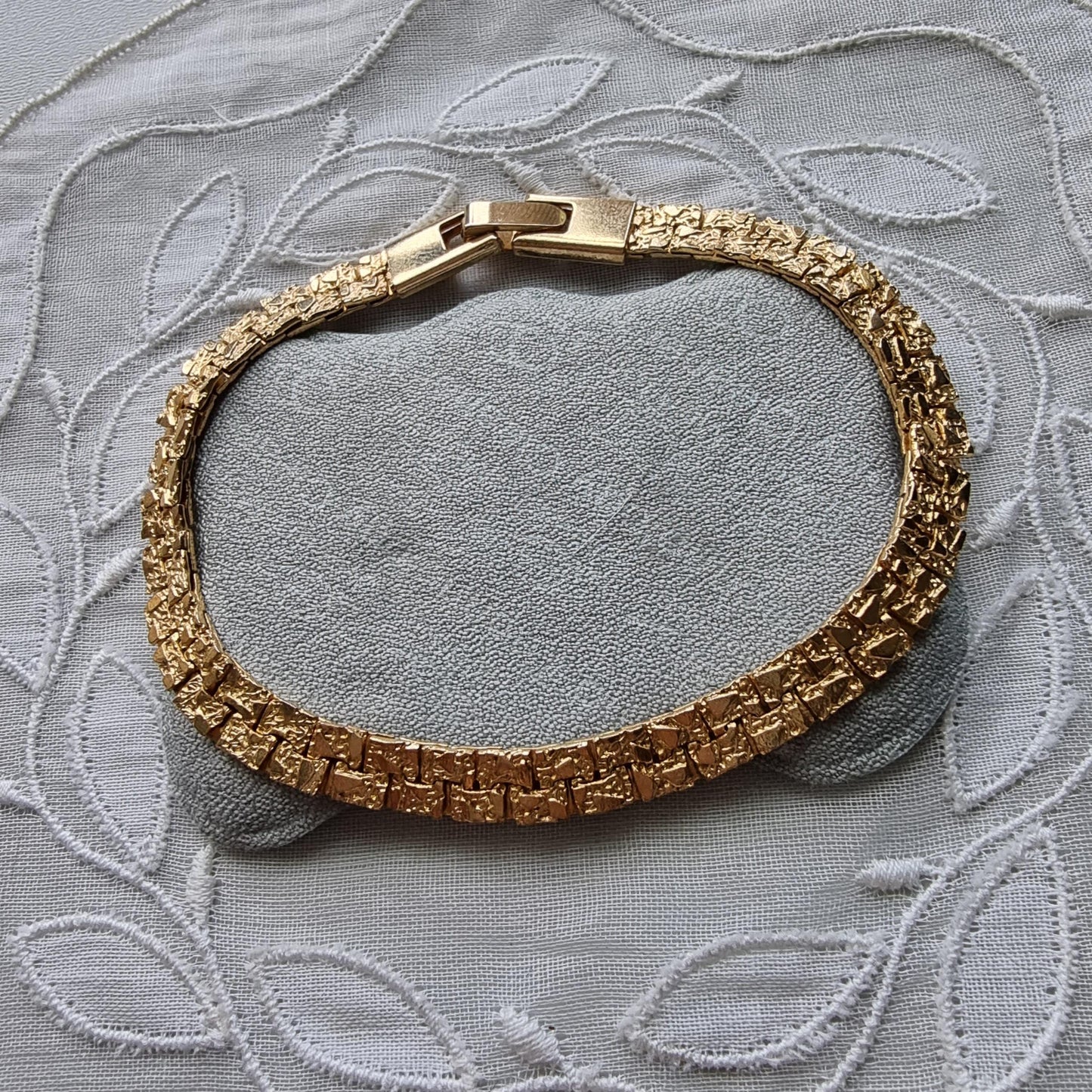 Bracelet - Gold Textured Flat Chain Bracelet