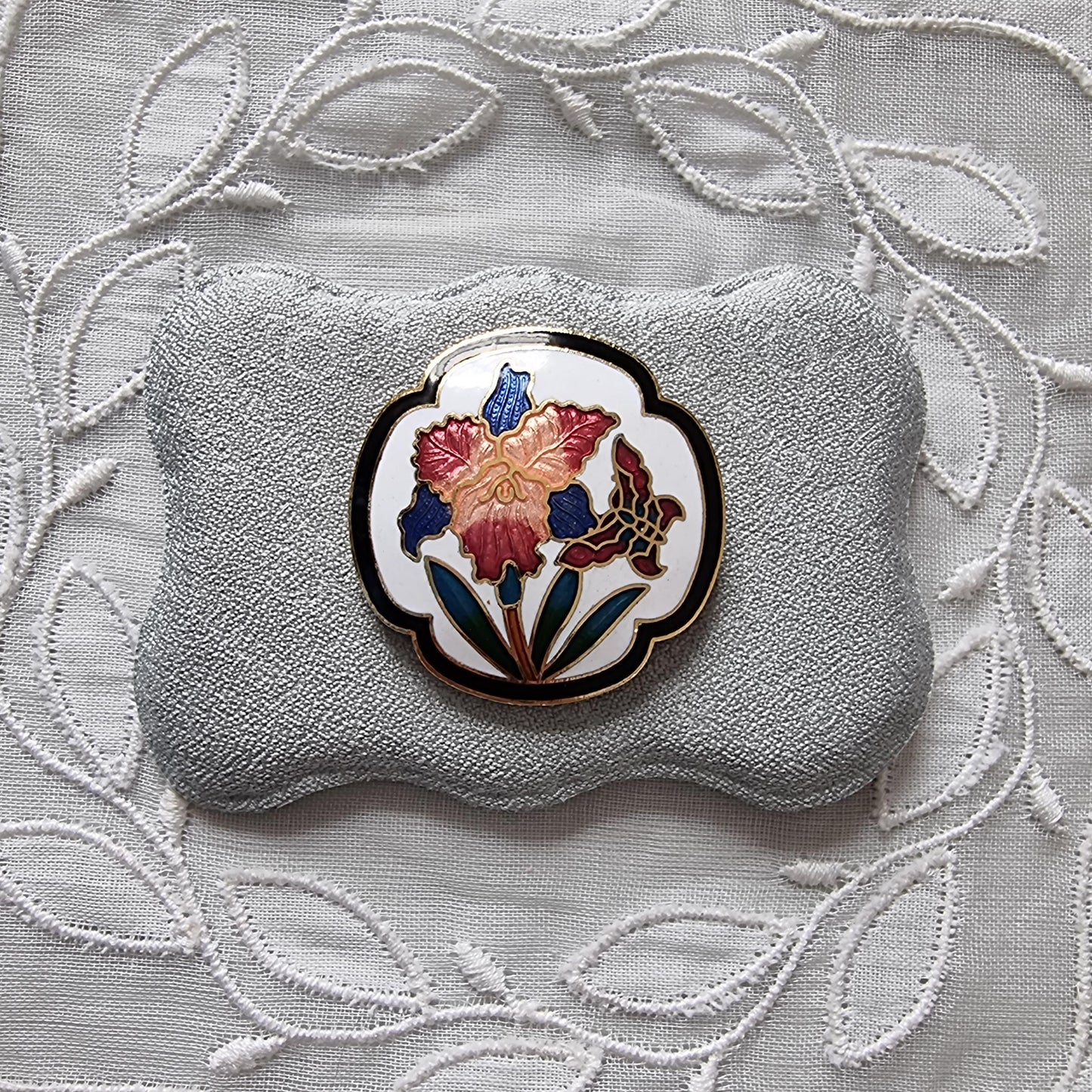 Brooch - Enamel Flower with Butterfly Brooch
