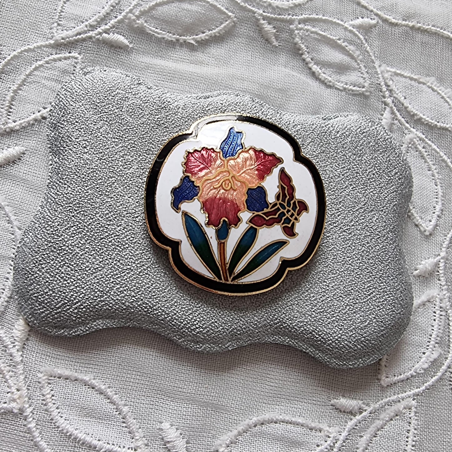 Brooch - Enamel Flower with Butterfly Brooch