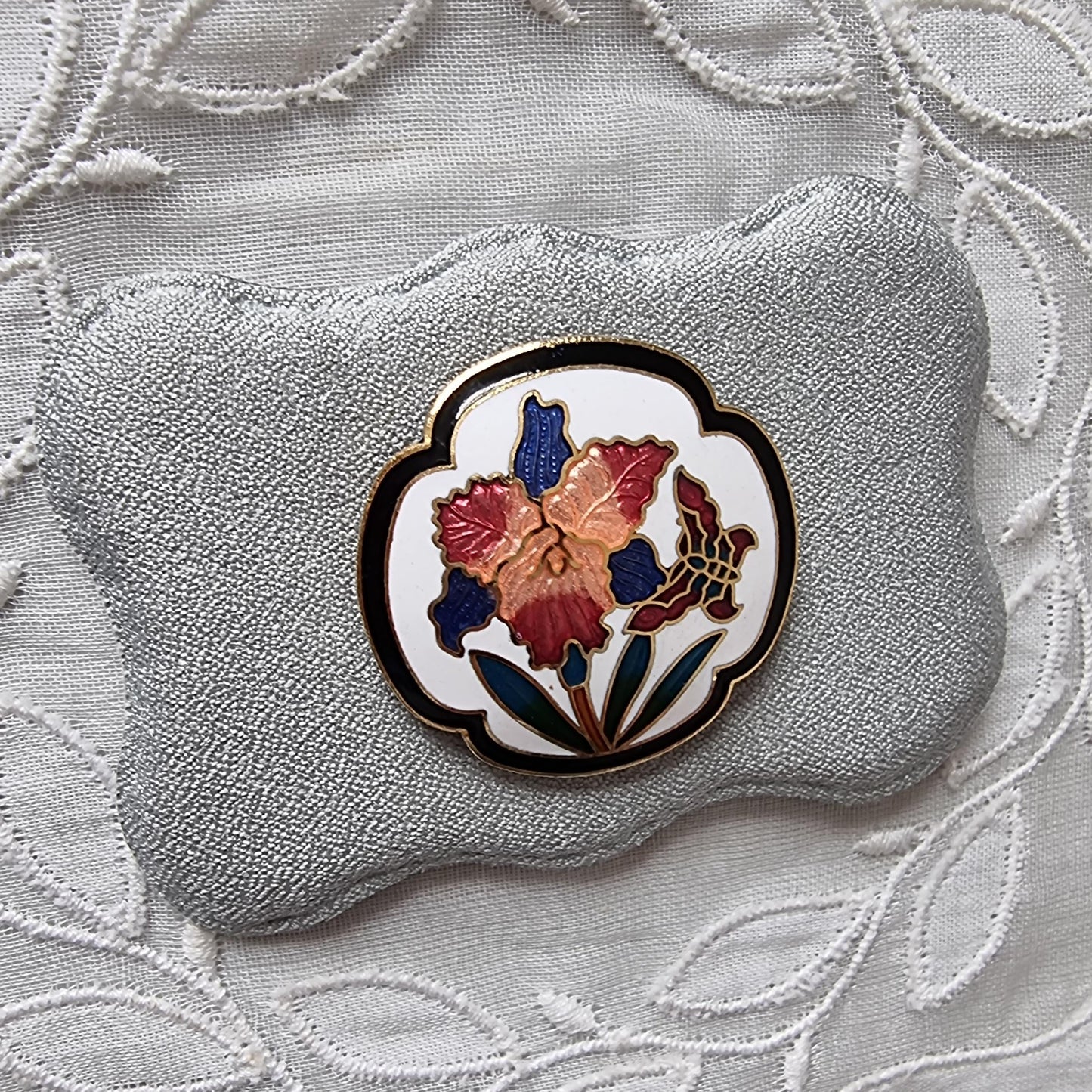 Brooch - Enamel Flower with Butterfly Brooch