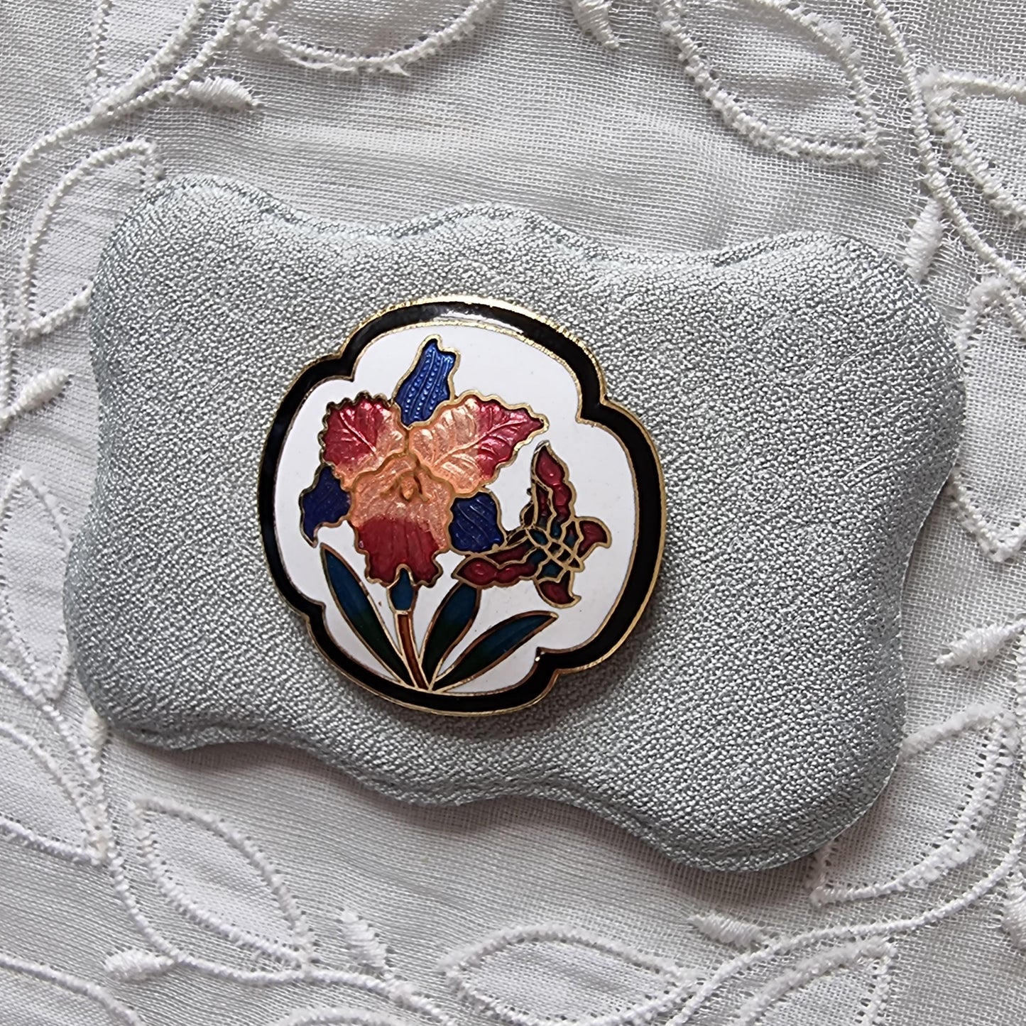 Brooch - Enamel Flower with Butterfly Brooch