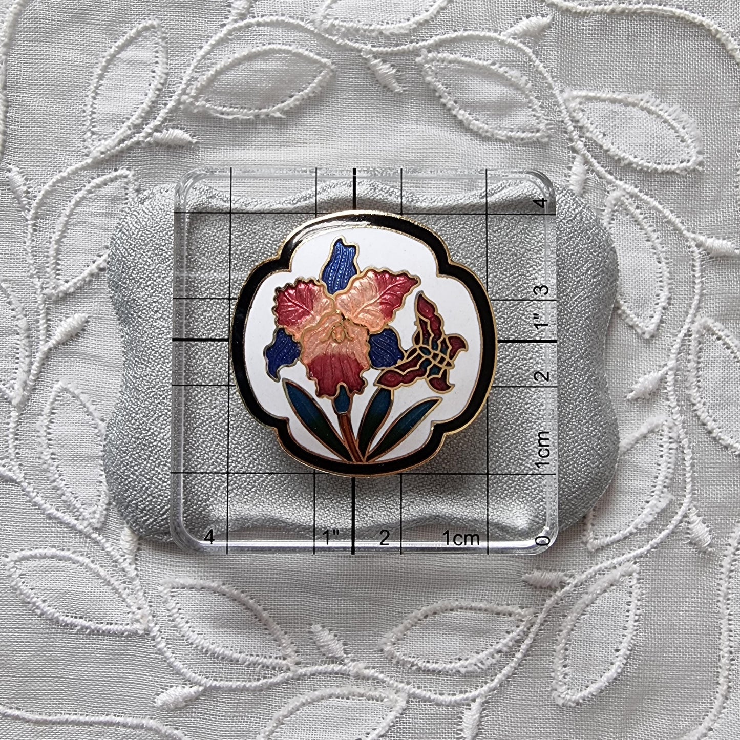 Brooch - Enamel Flower with Butterfly Brooch