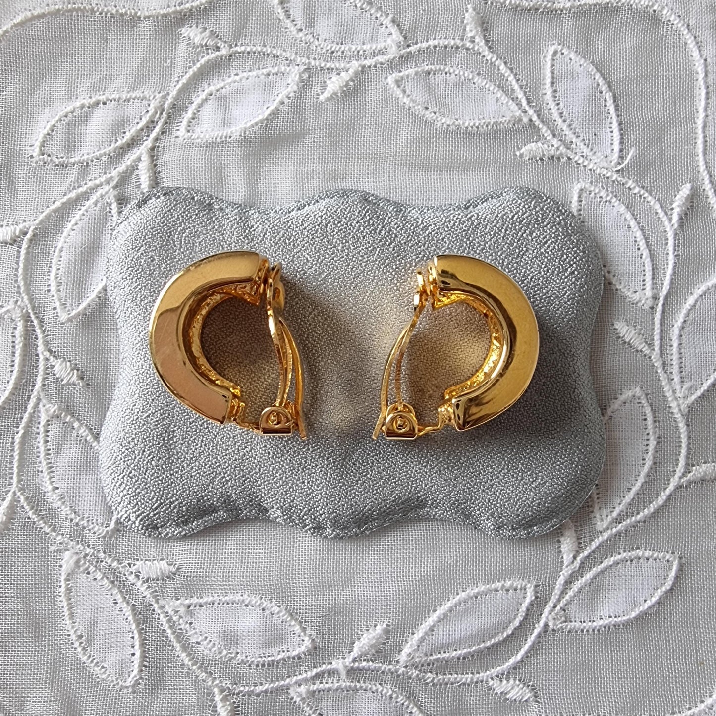 Clip on - Gold and Clear Crystals Half Hoop Clip On Earrings