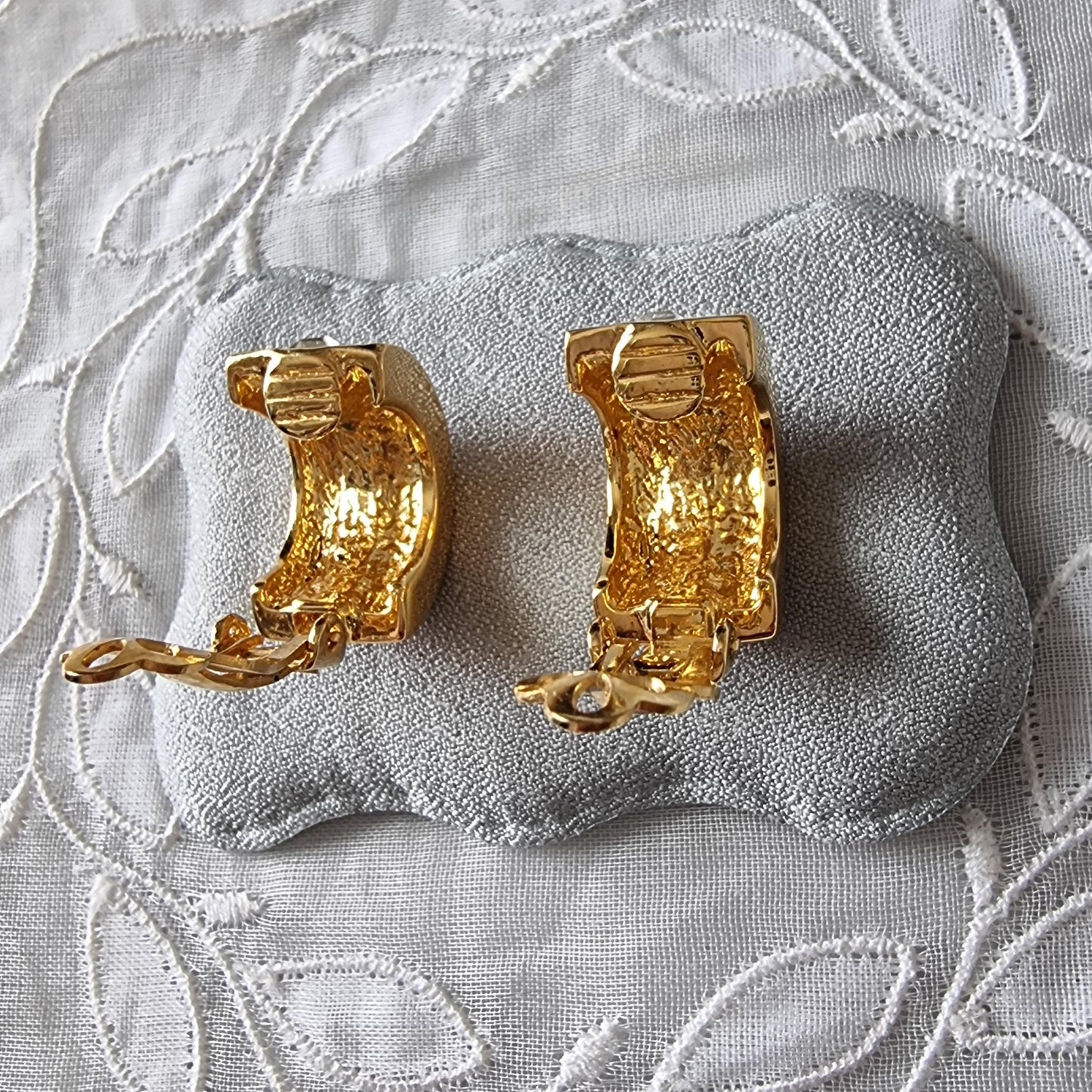 Clip on - Gold and Clear Crystals Half Hoop Clip On Earrings