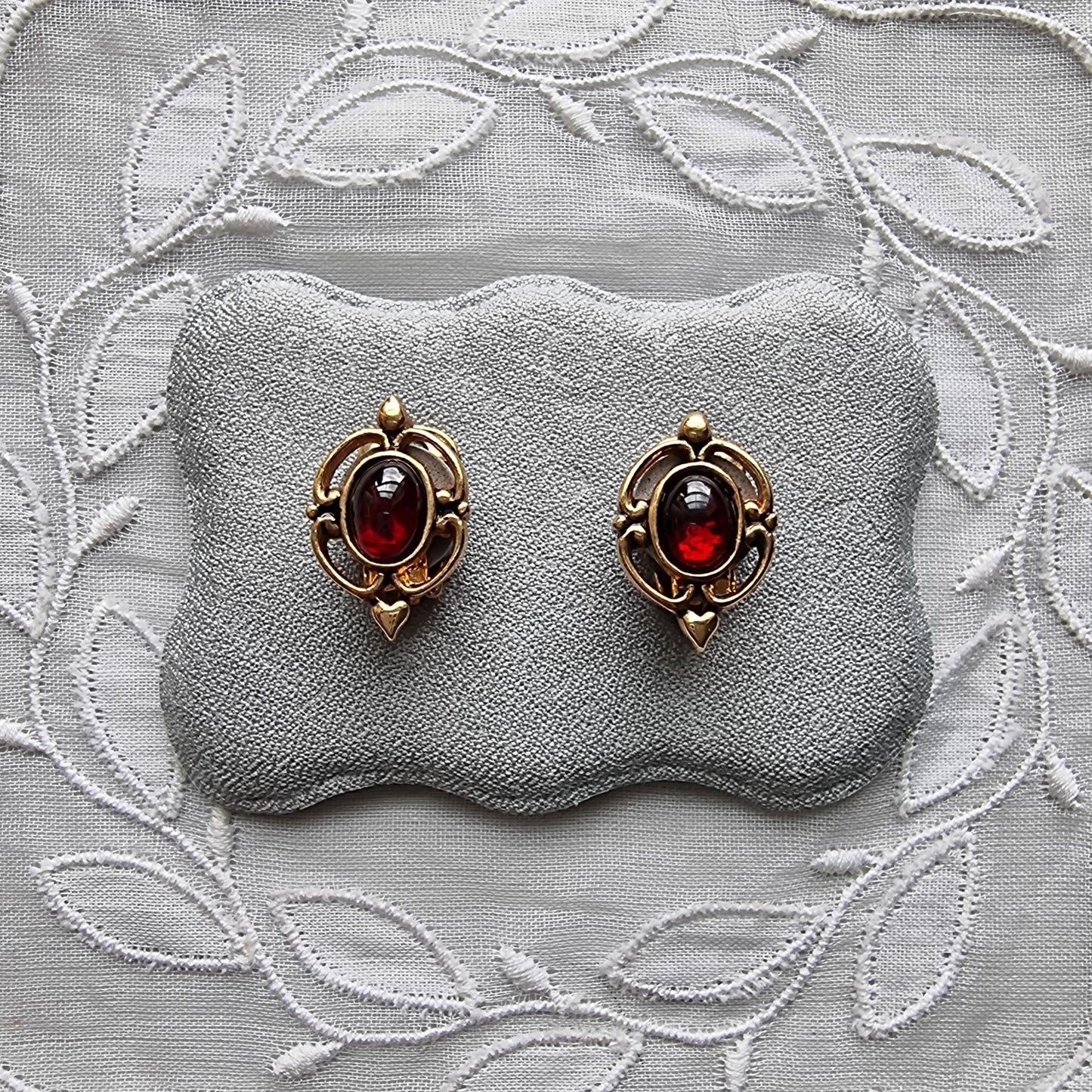 Set - Gold Freshwater Pearl and Garnet Beads Necklace and Garnet Earrings