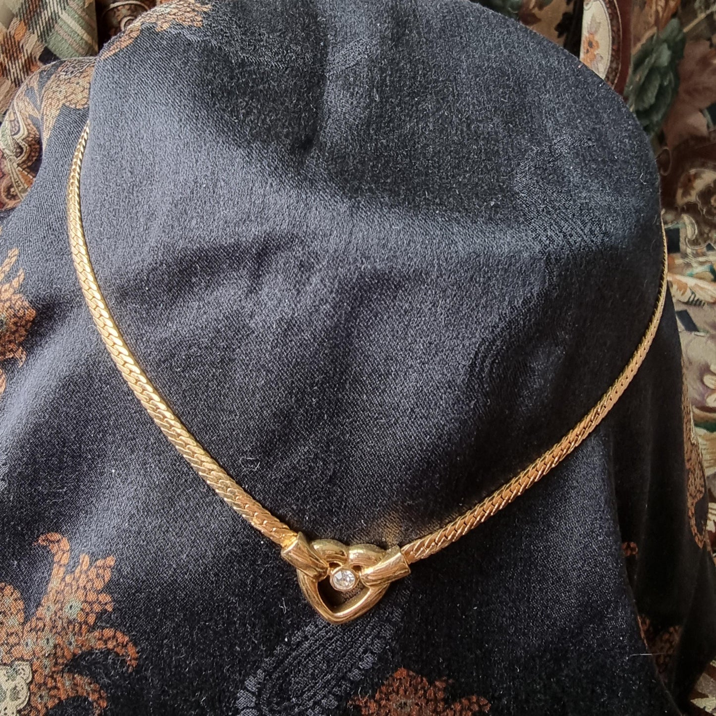 Necklace - Gold and Crystal Heart Flat Chain Necklace