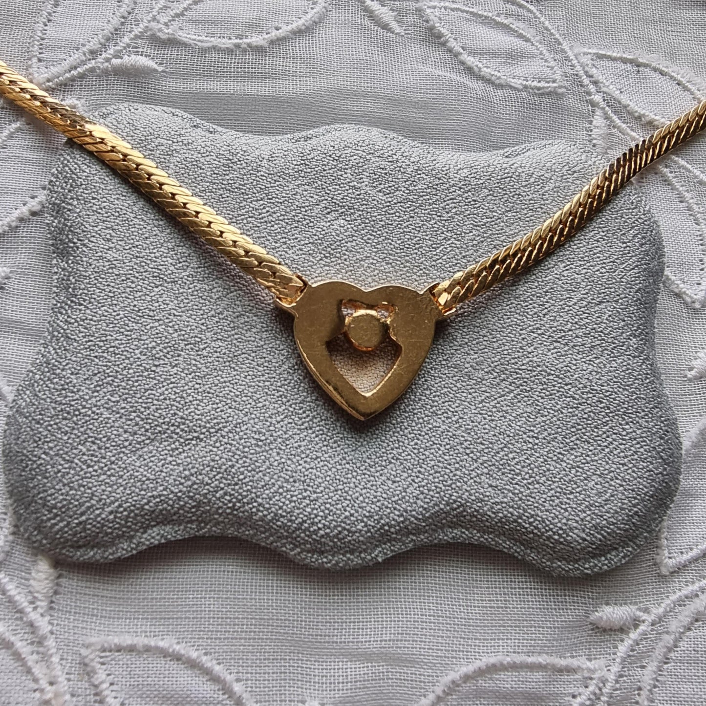 Necklace - Gold and Crystal Heart Flat Chain Necklace