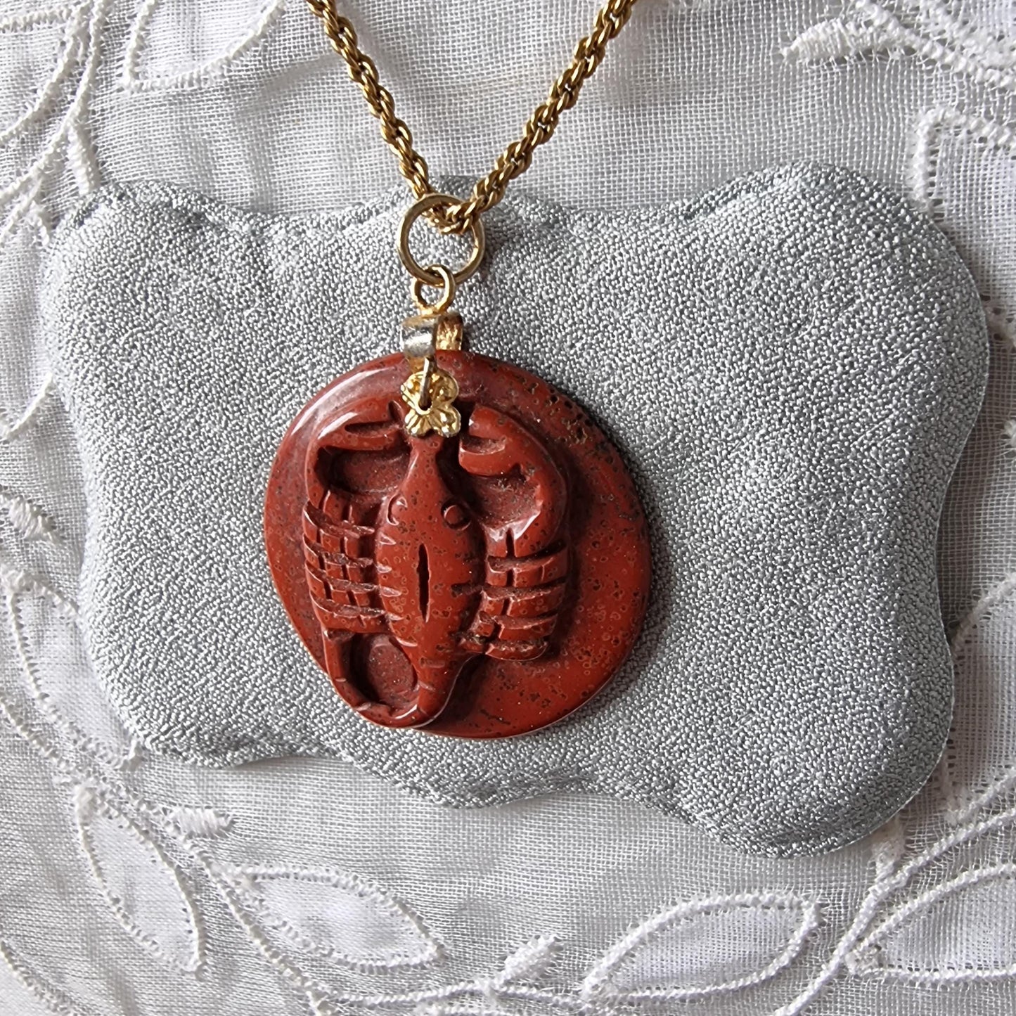 Necklace - Red Jasper Carved Scorpion Pendant Necklace