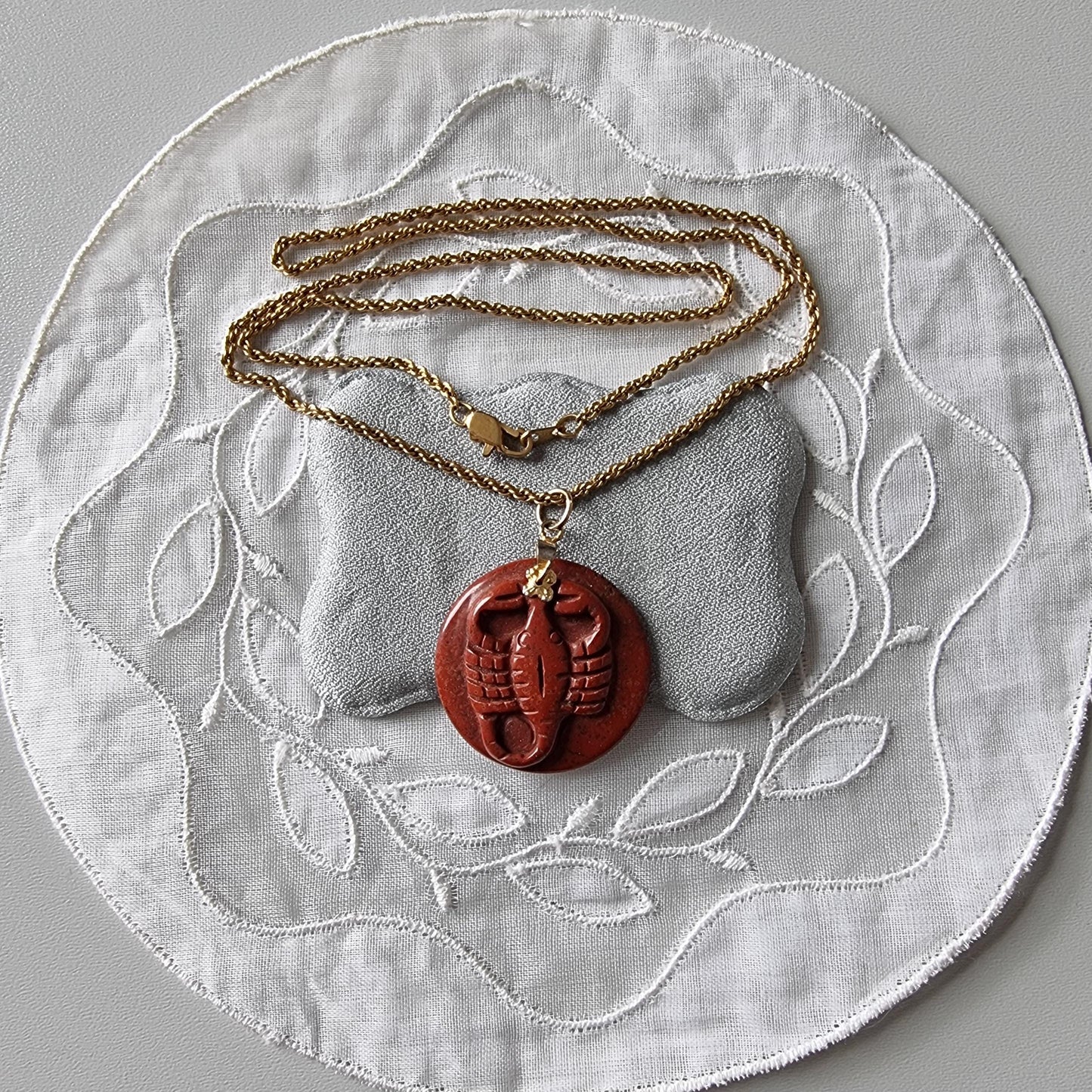Necklace - Red Jasper Carved Scorpion Pendant Necklace
