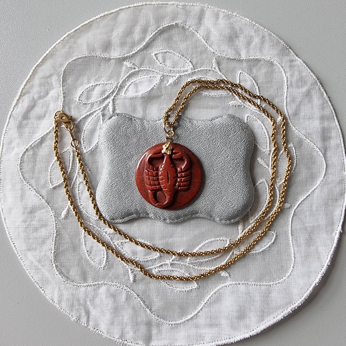Necklace - Red Jasper Carved Scorpion Pendant Necklace