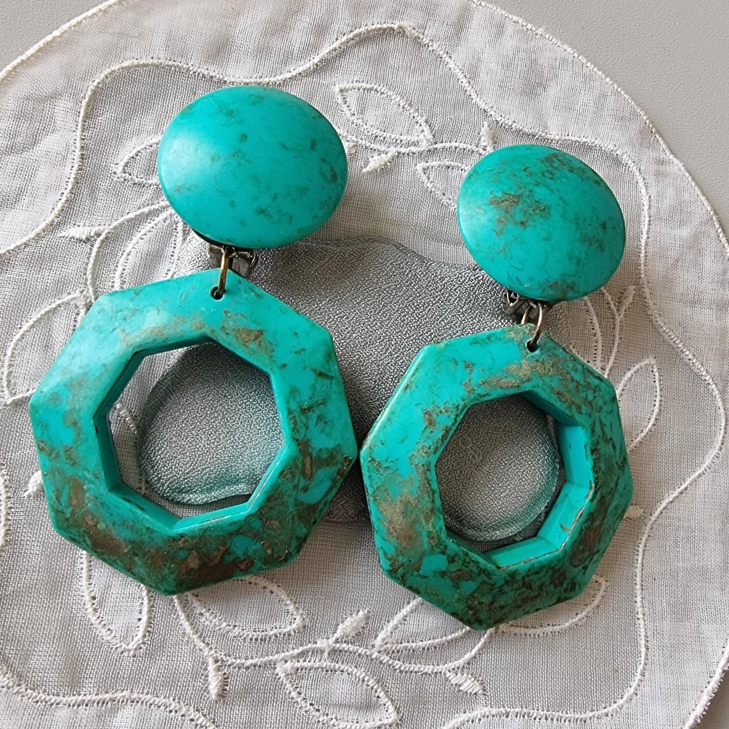 Clip on - Statement Turquoise Acrylic Drop Clip on Earrings