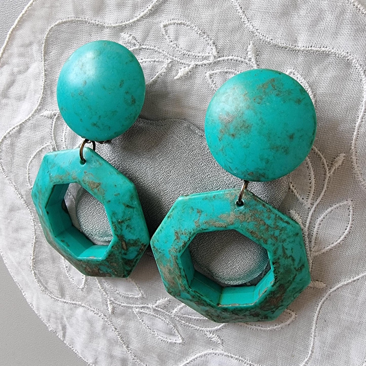 Clip on - Statement Turquoise Acrylic Drop Clip on Earrings