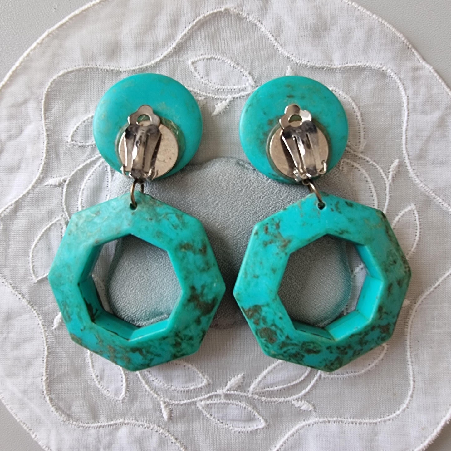 Clip on - Statement Turquoise Acrylic Drop Clip on Earrings