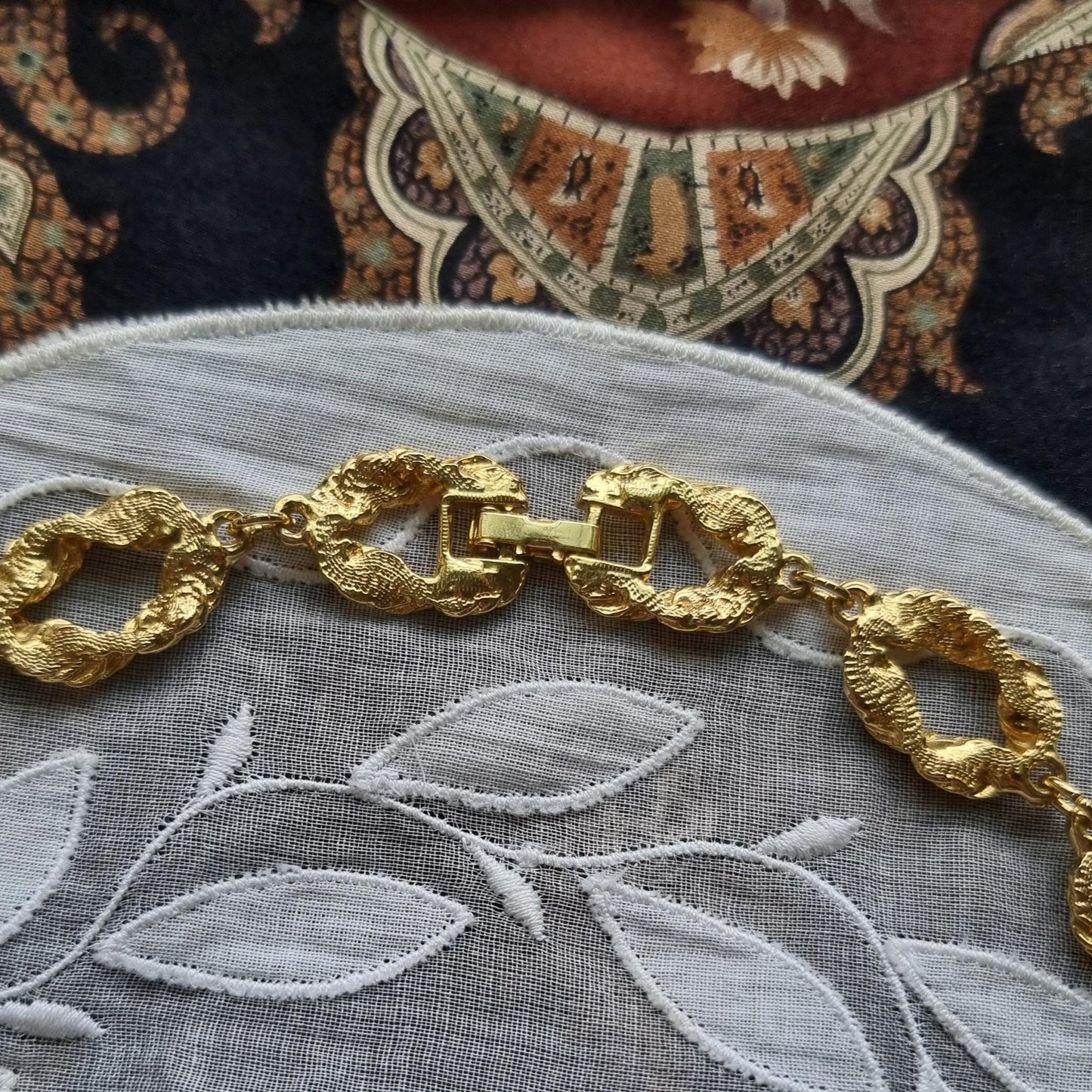 Necklace - Gold Textured Chain Link Drop Long Necklace