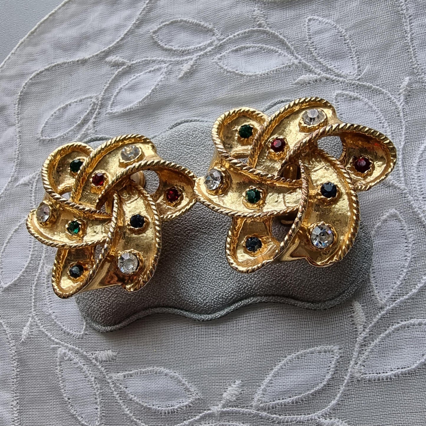 Clip on - Multicoloured Crystal Knot Clip On Earrings