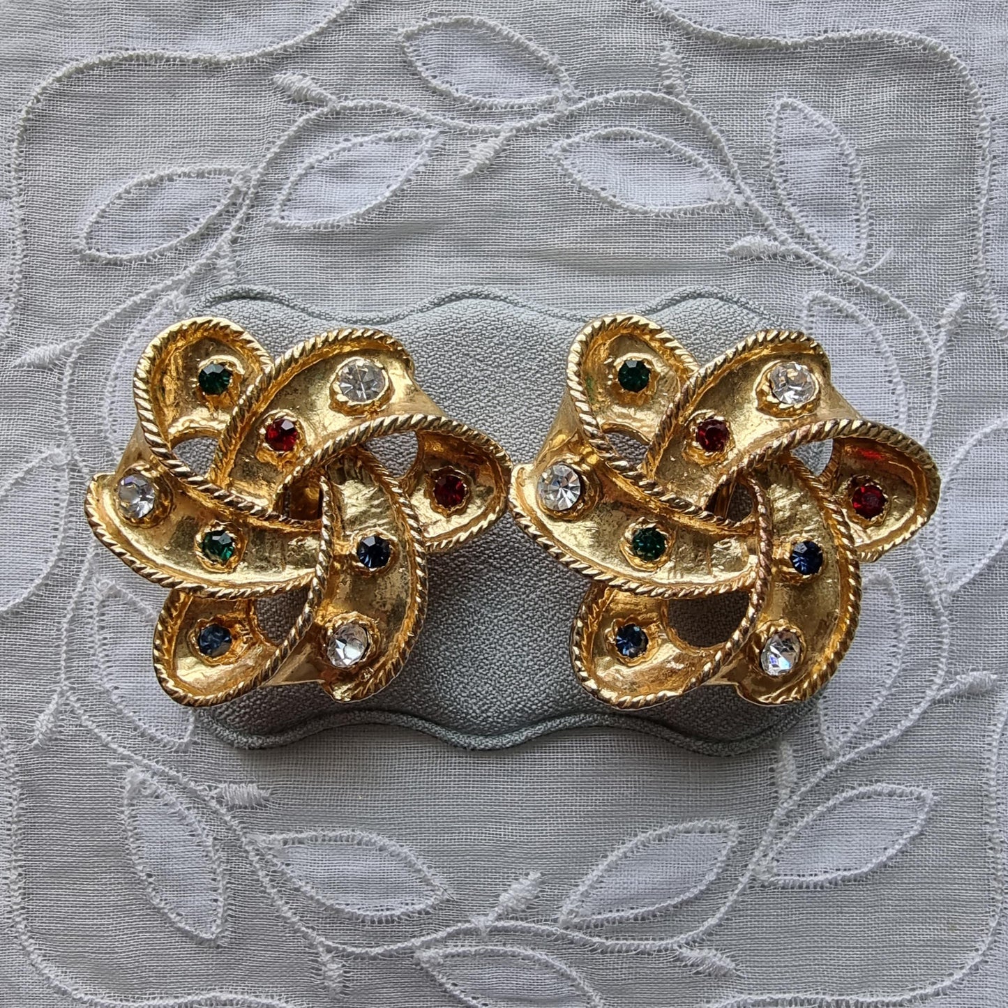 Clip on - Multicoloured Crystal Knot Clip On Earrings