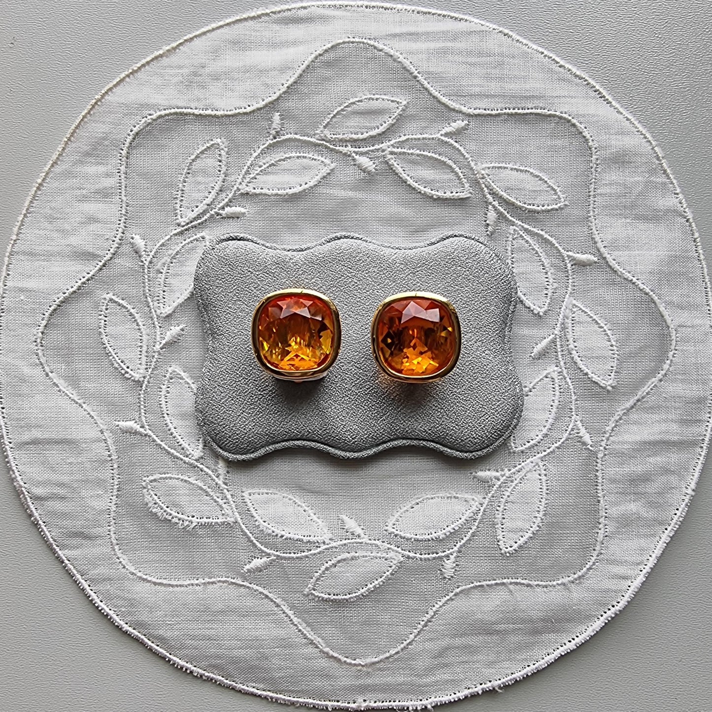 Clip on - Swarovski Cushion Cut Orange Crystal Clip On Earrings