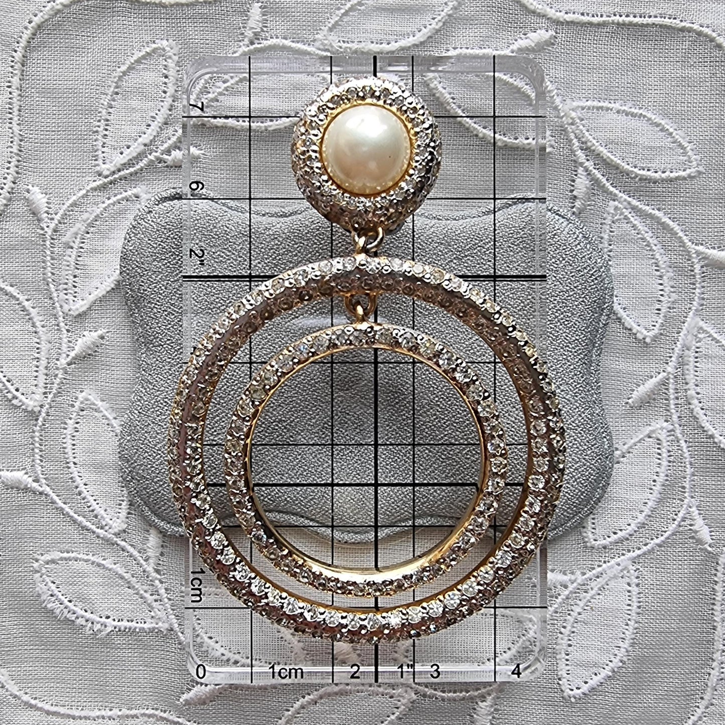 Clip on - Vogue Bijoux Faux Pearl and Clear Crystals Drop Statement Clip on Earrings