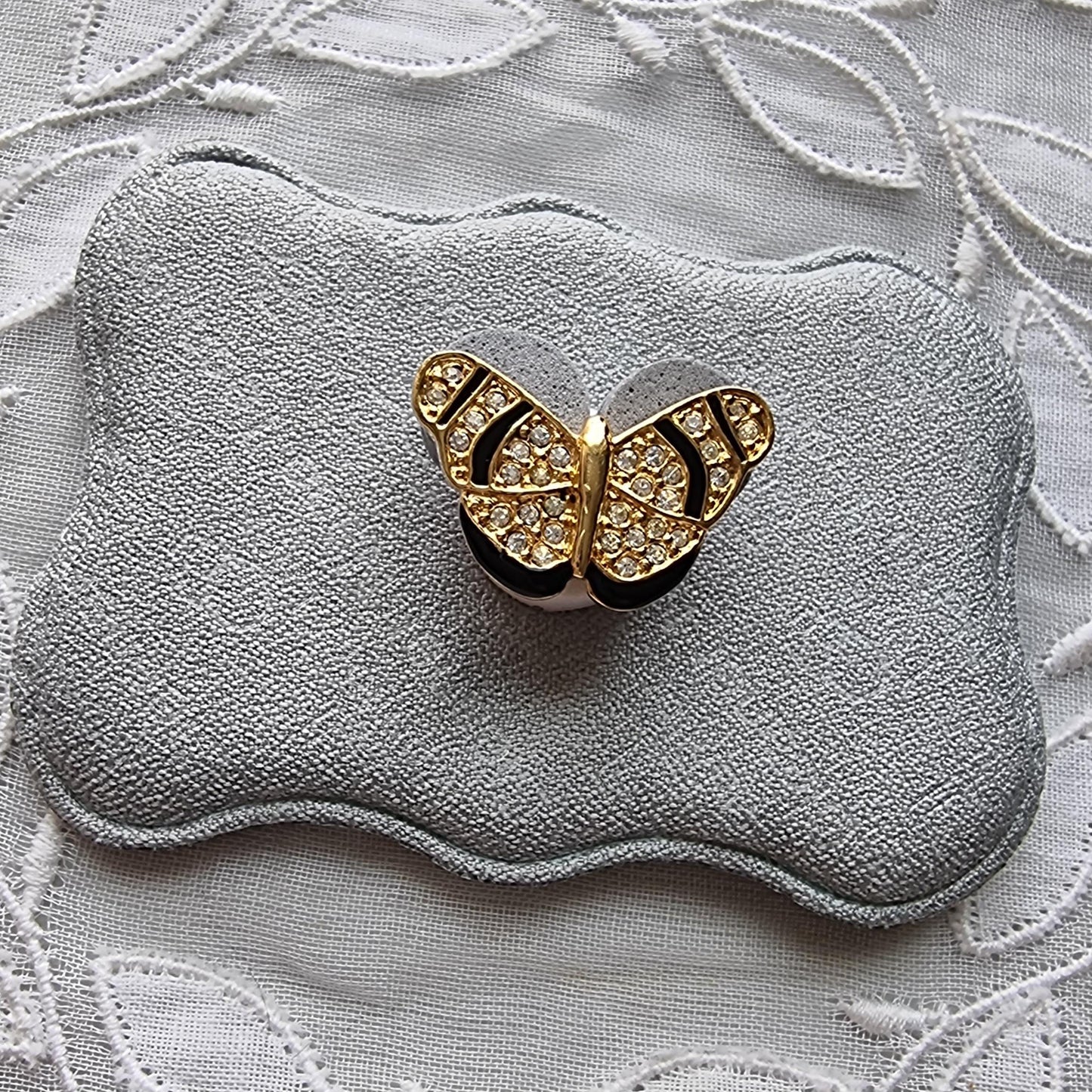 Pin - Black Enamel Crystal Butterfly Pin Brooch