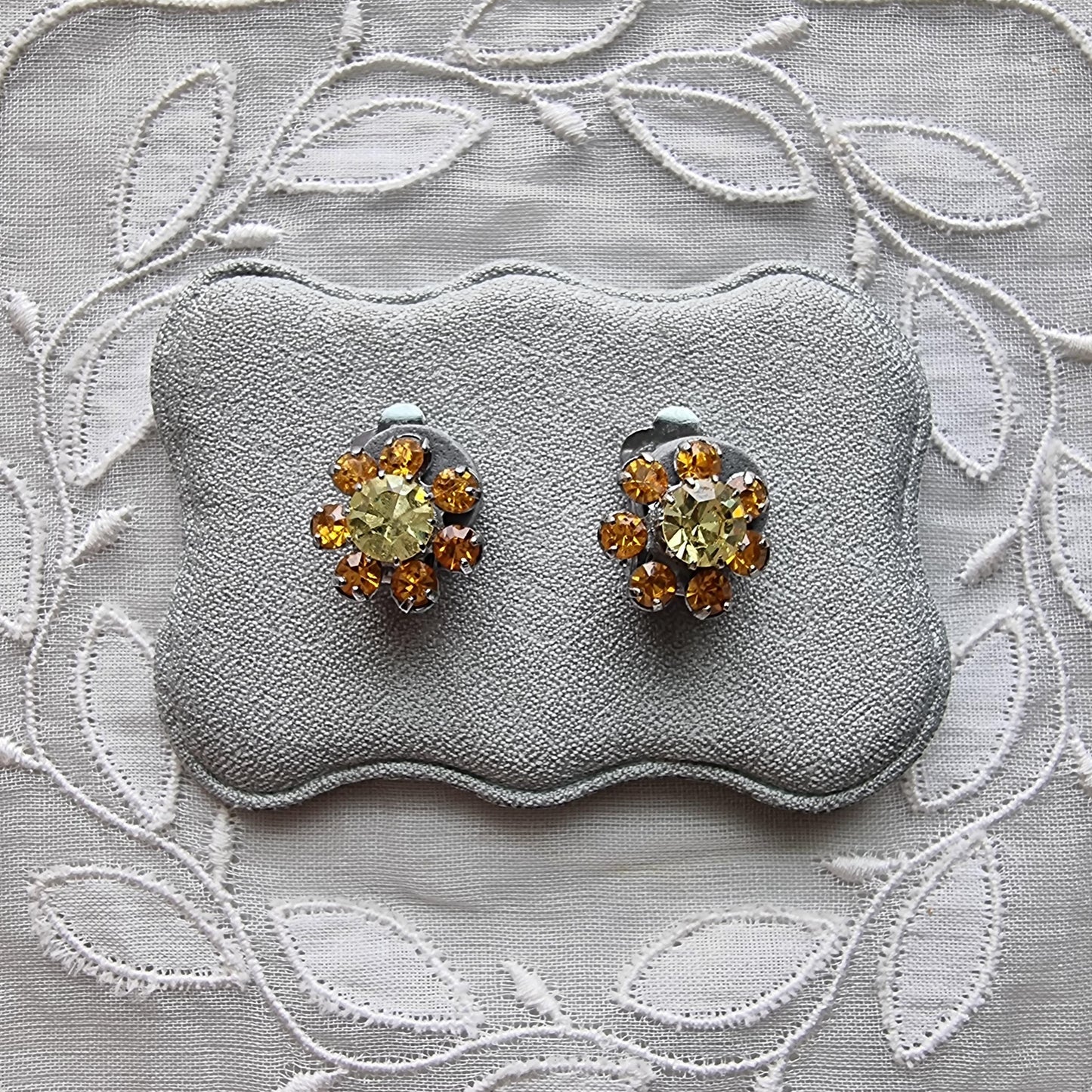 Clip on - Small Yellow and Orange Crystals Clip on Earrings