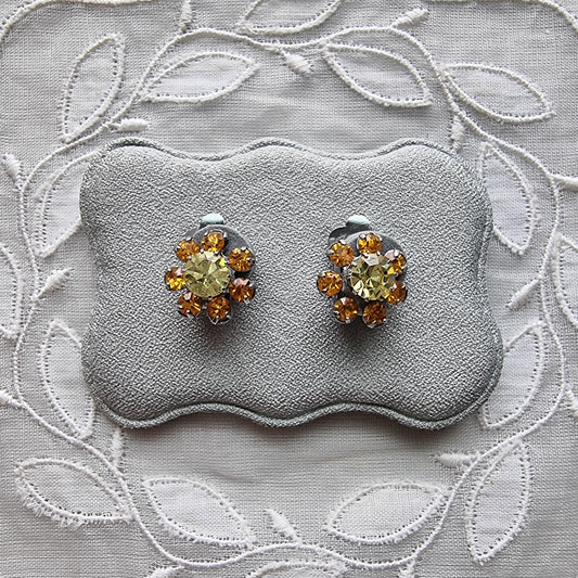Clip on - Small Yellow and Orange Crystals Clip on Earrings
