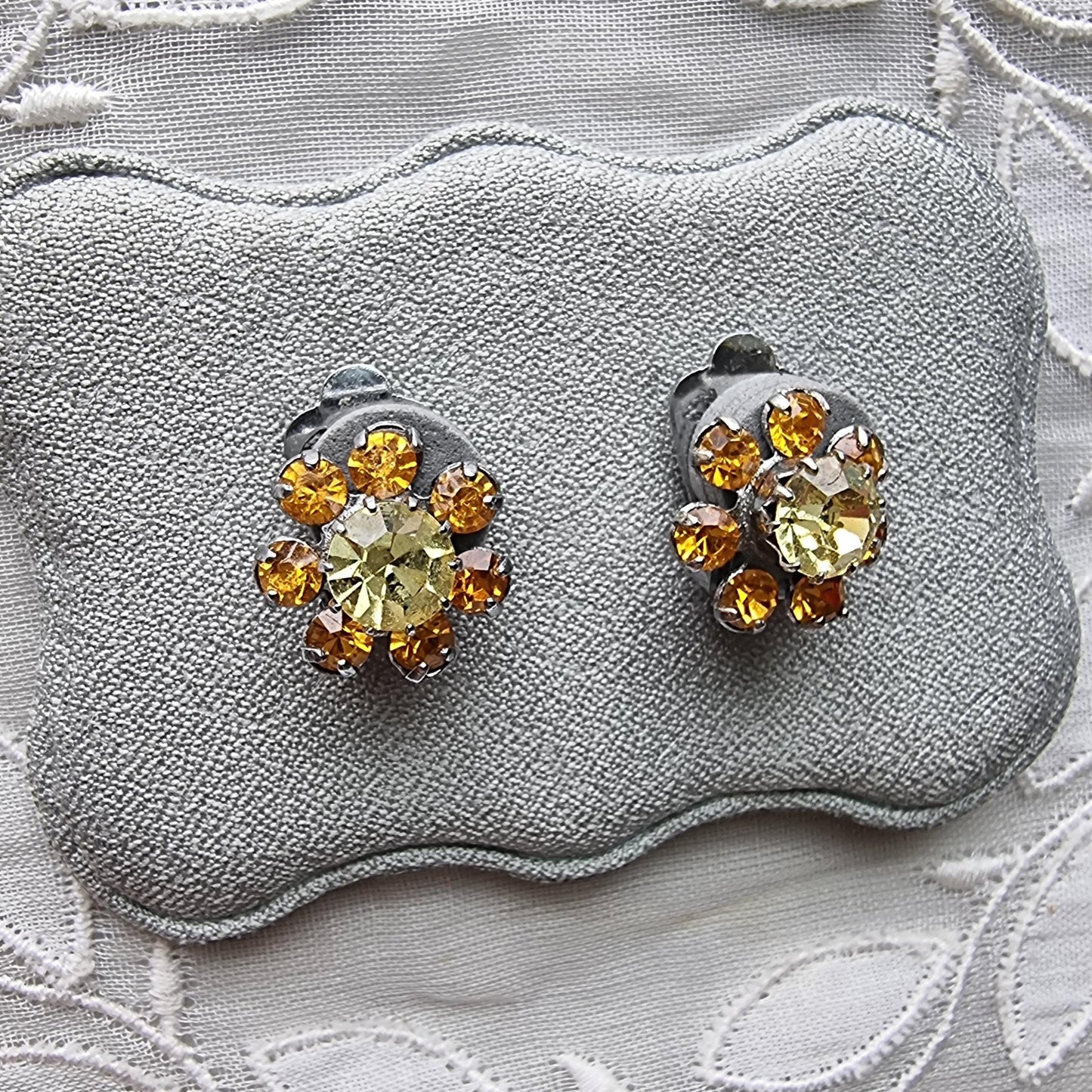 Clip on - Small Yellow and Orange Crystals Clip on Earrings
