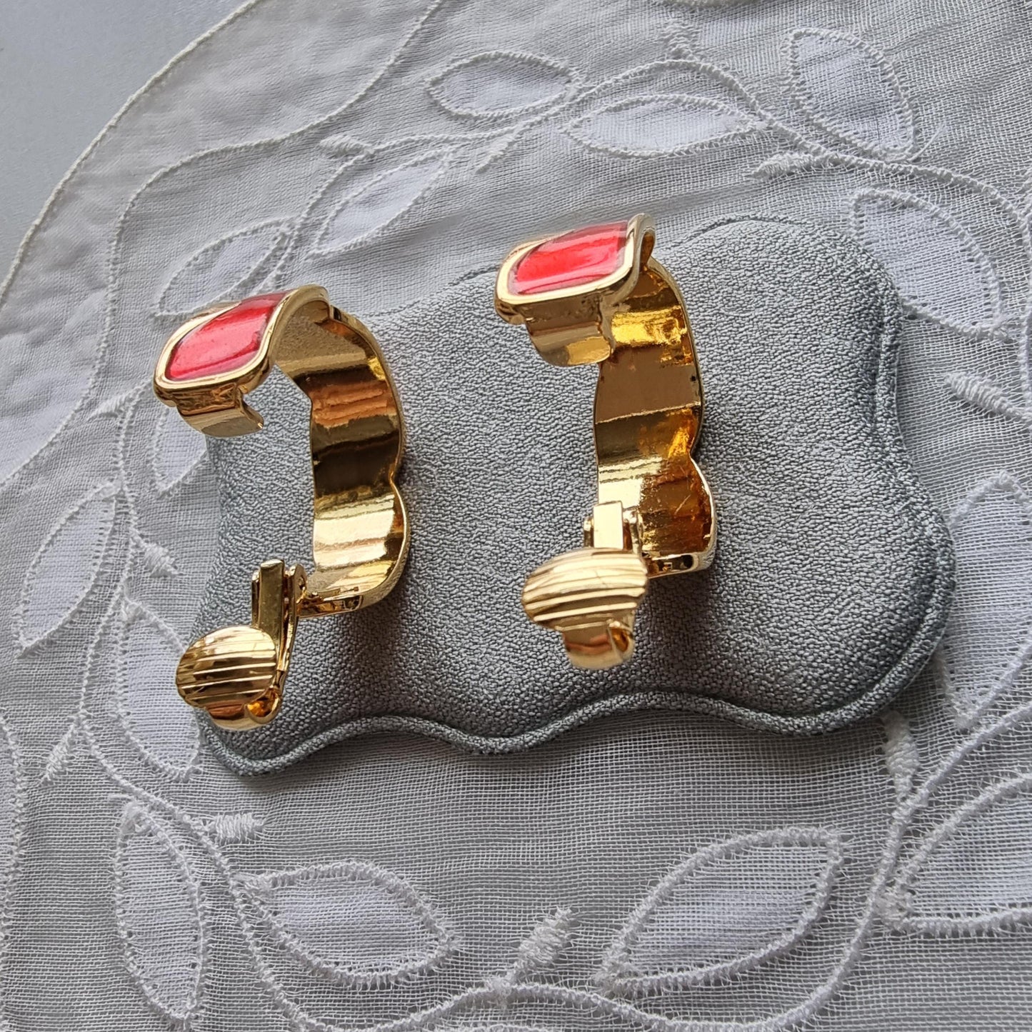 Clip on - Red Enamel Hoop Clip On Earrings
