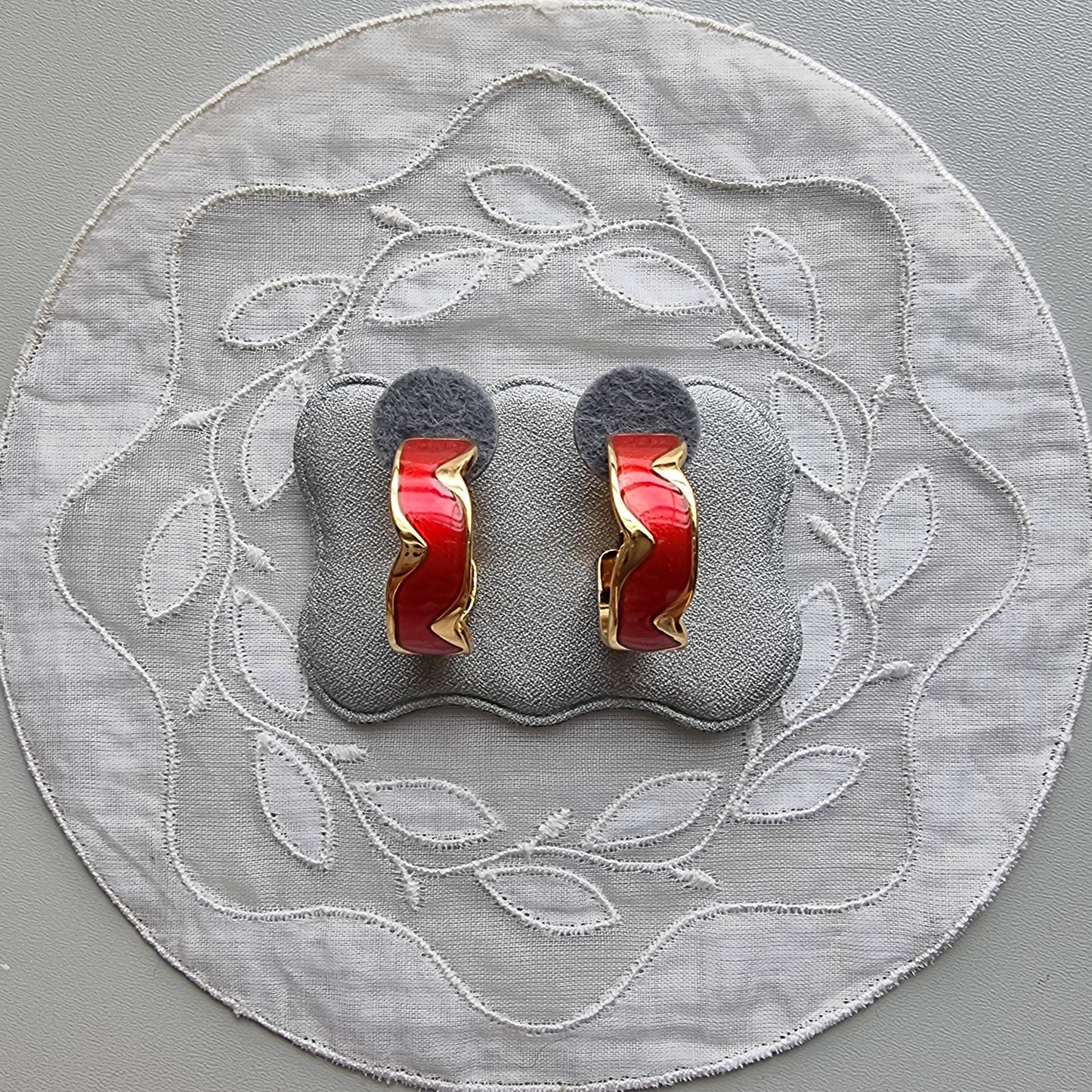 Clip on - Red Enamel Hoop Clip On Earrings