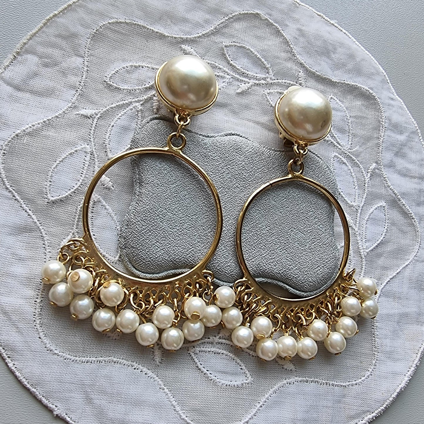Clip on - Faux Pearl Chandelier Clip on Earrings