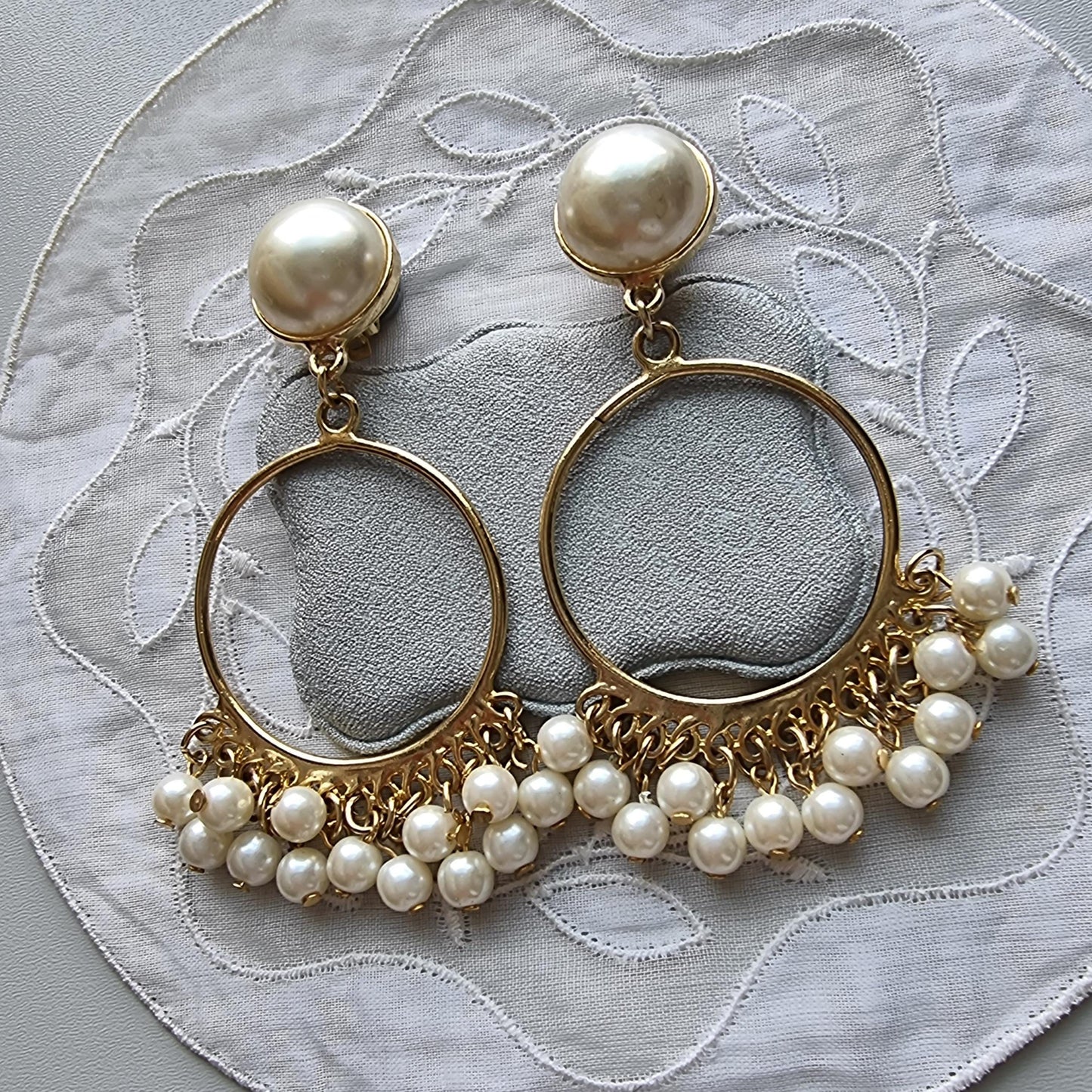 Clip on - Faux Pearl Chandelier Clip on Earrings