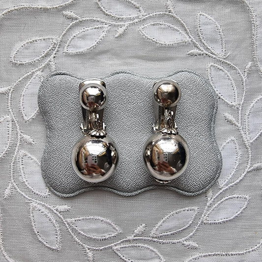 Clip on - Silver Tone Ball Drop Clip On Earrings