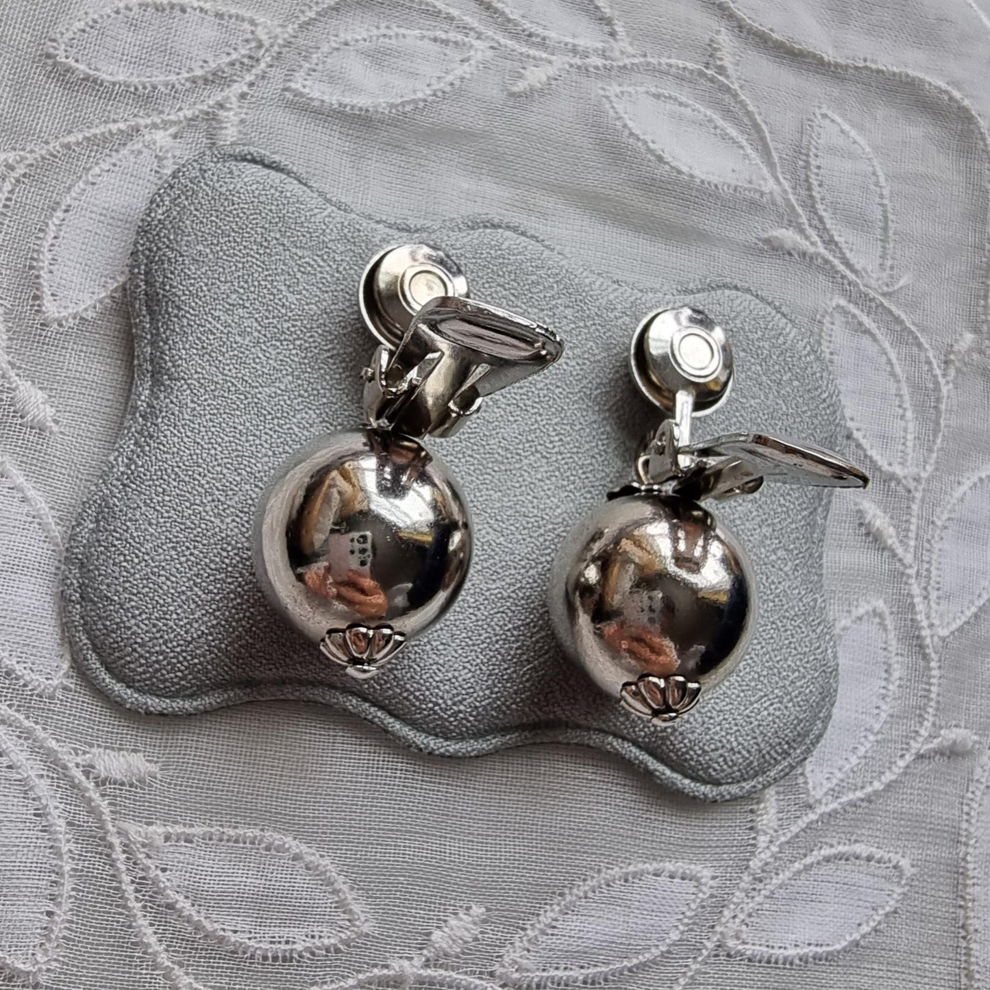 Clip on - Silver Tone Ball Drop Clip On Earrings