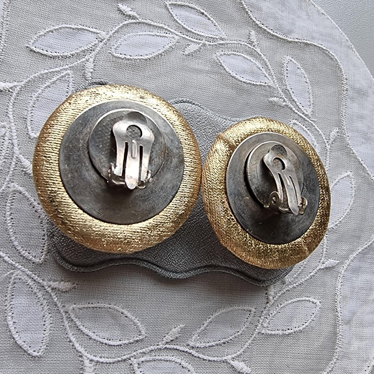 Clip on - Gold Fabric Faux Big Brown Pearl Clip on Earrings