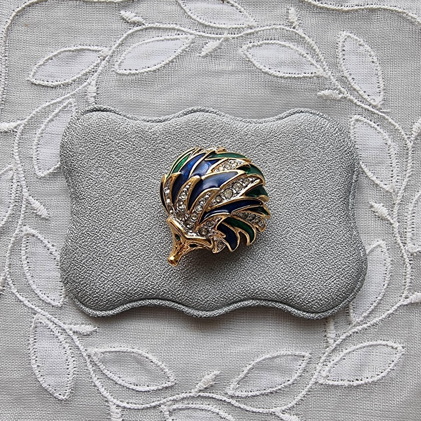 Brooch - Attwood and Sawyer Green and Blue Enamel Hedgehog Brooch