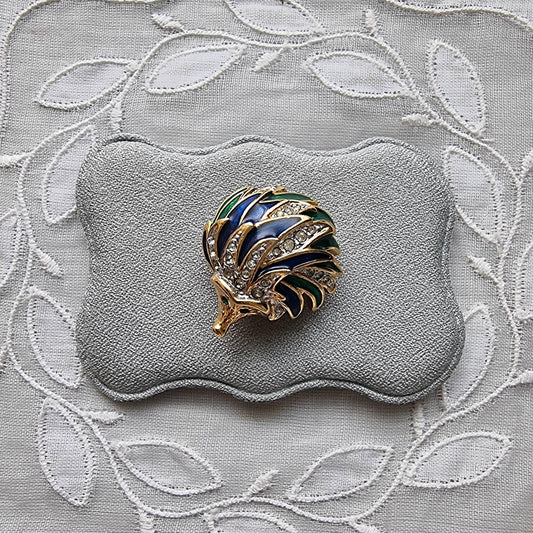 Brooch - Attwood and Sawyer Green and Blue Enamel Hedgehog Brooch