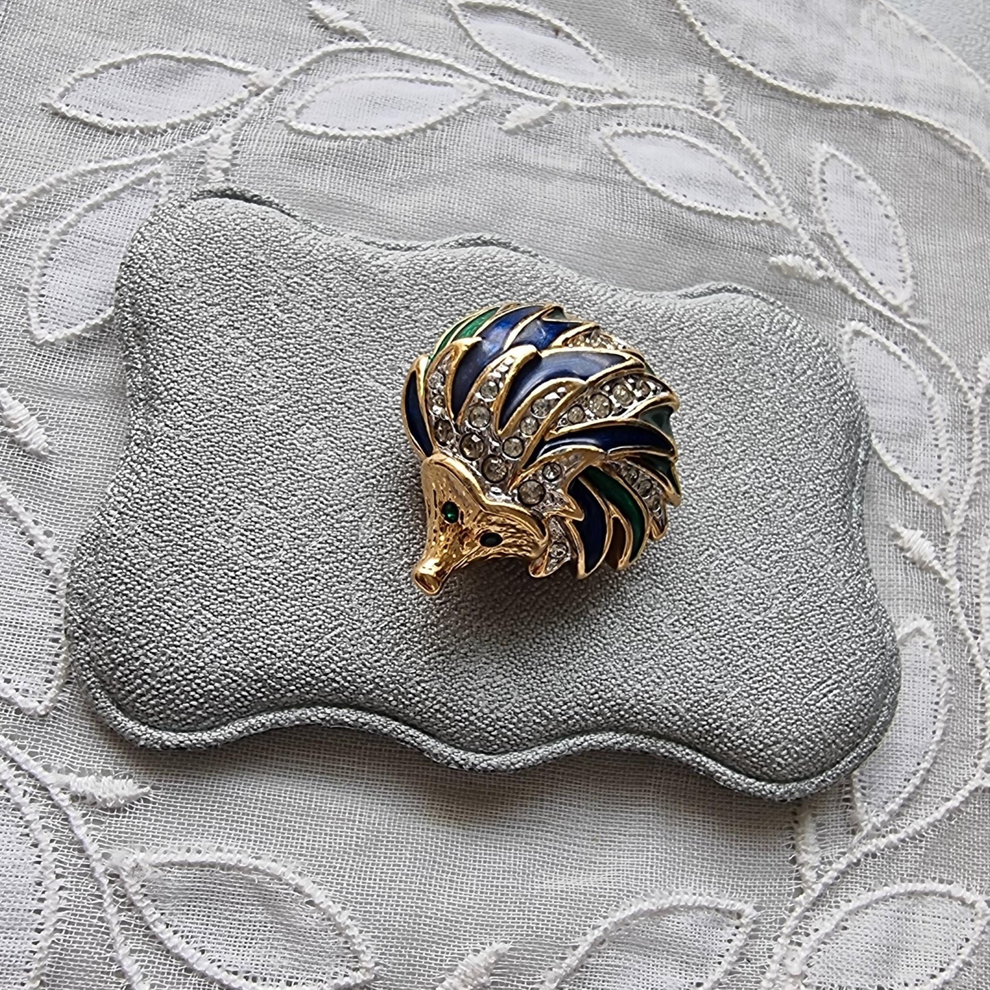 Brooch - Attwood and Sawyer Green and Blue Enamel Hedgehog Brooch