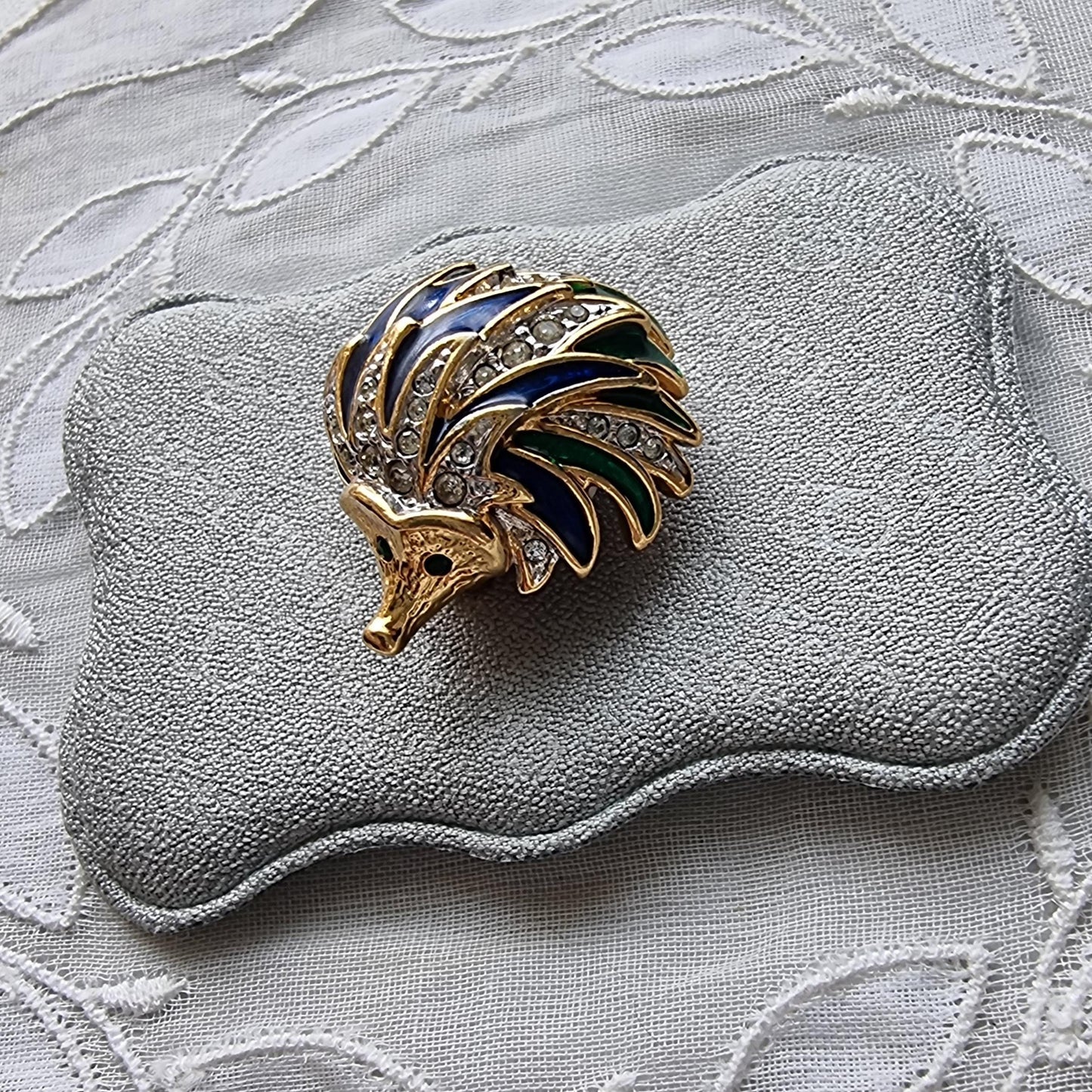 Brooch - Attwood and Sawyer Green and Blue Enamel Hedgehog Brooch