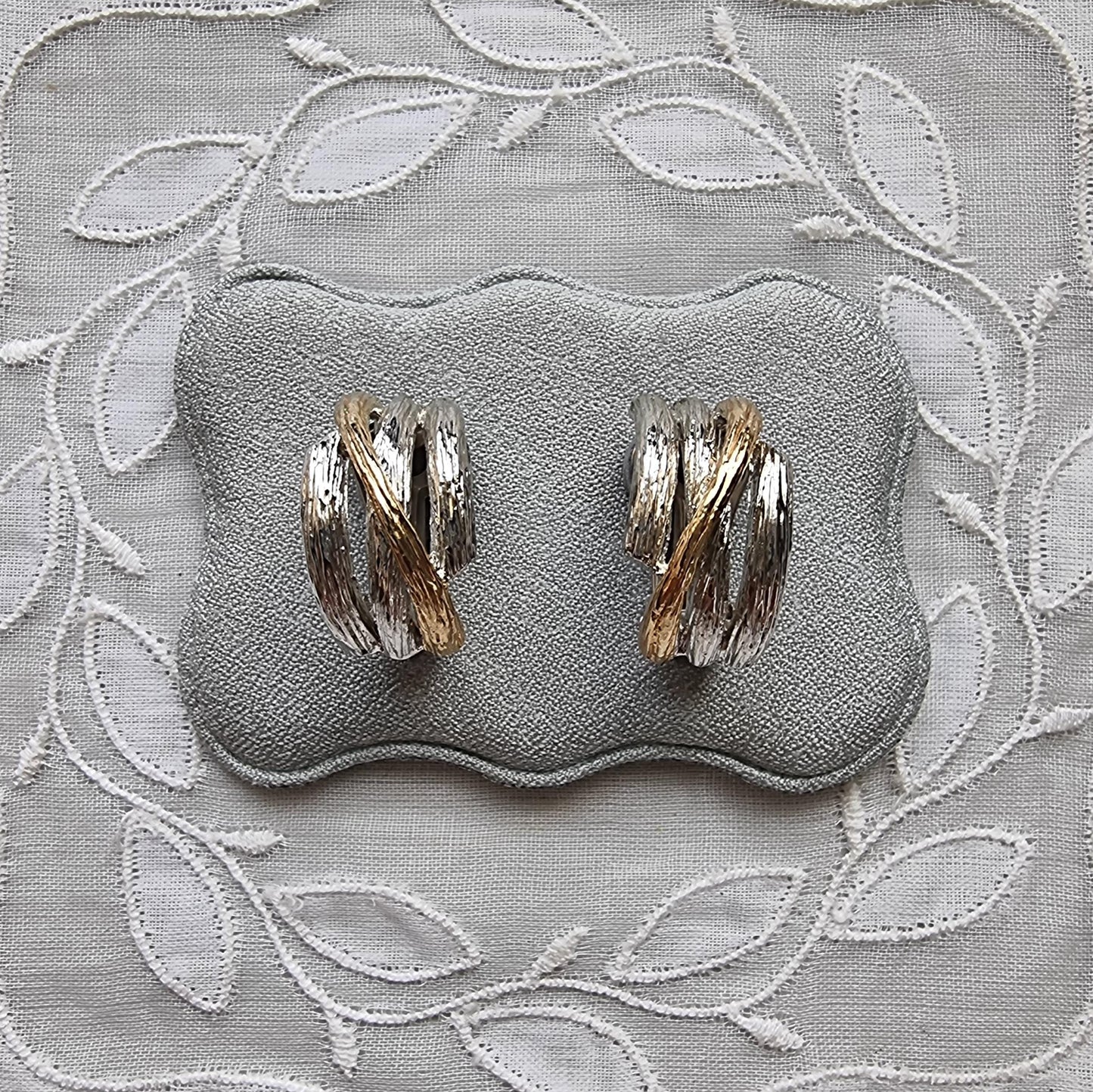 Clip on - Gold and Silver Branch Half Hoop Clip On Earrings