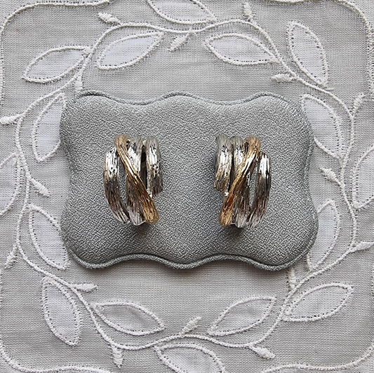 Clip on - Gold and Silver Branch Half Hoop Clip On Earrings