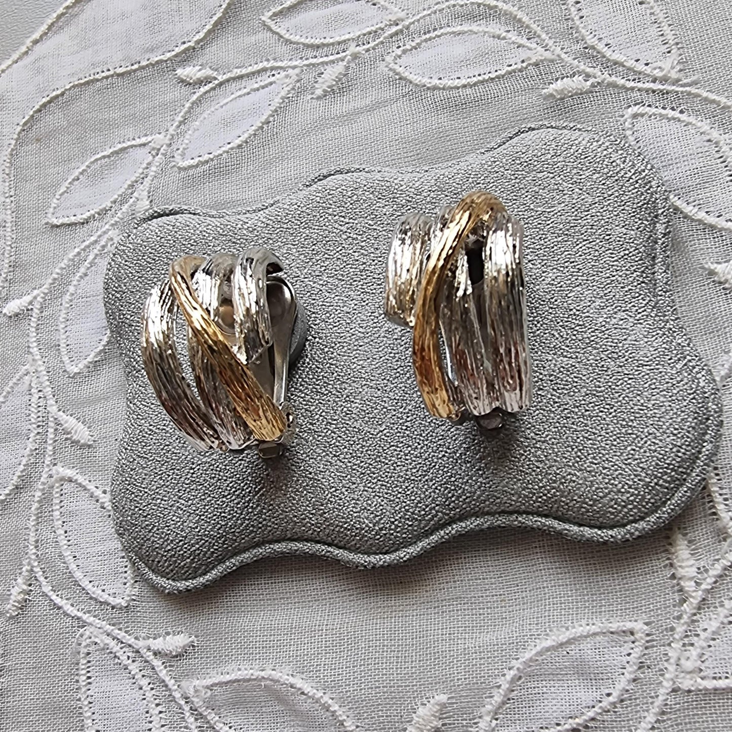 Clip on - Gold and Silver Branch Half Hoop Clip On Earrings