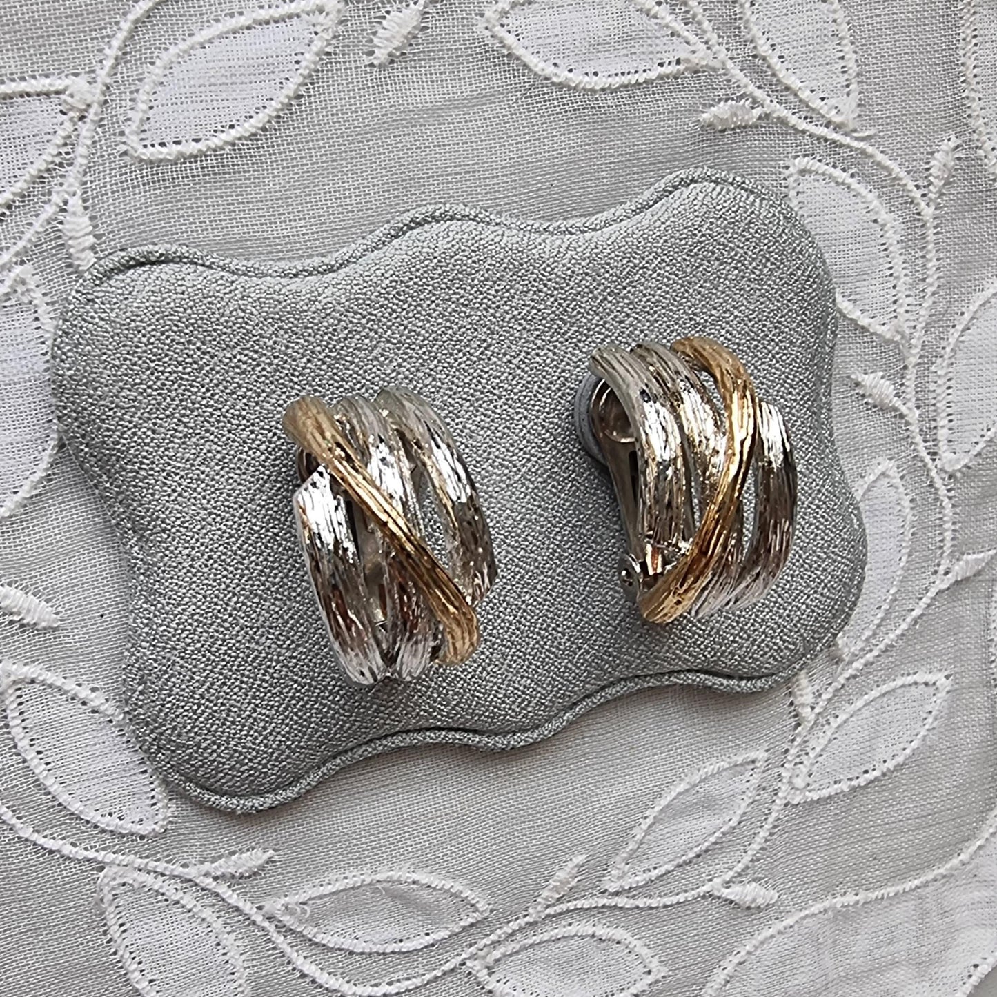 Clip on - Gold and Silver Branch Half Hoop Clip On Earrings