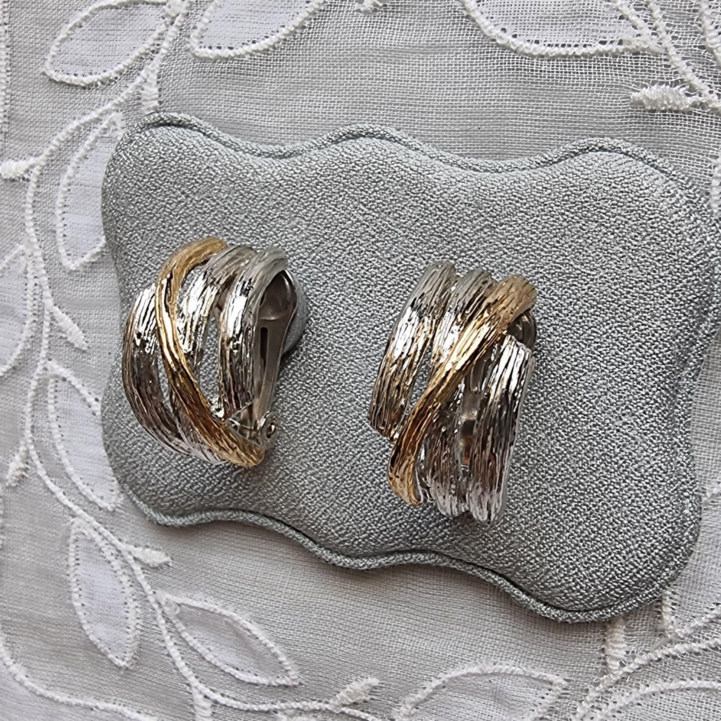 Clip on - Gold and Silver Branch Half Hoop Clip On Earrings
