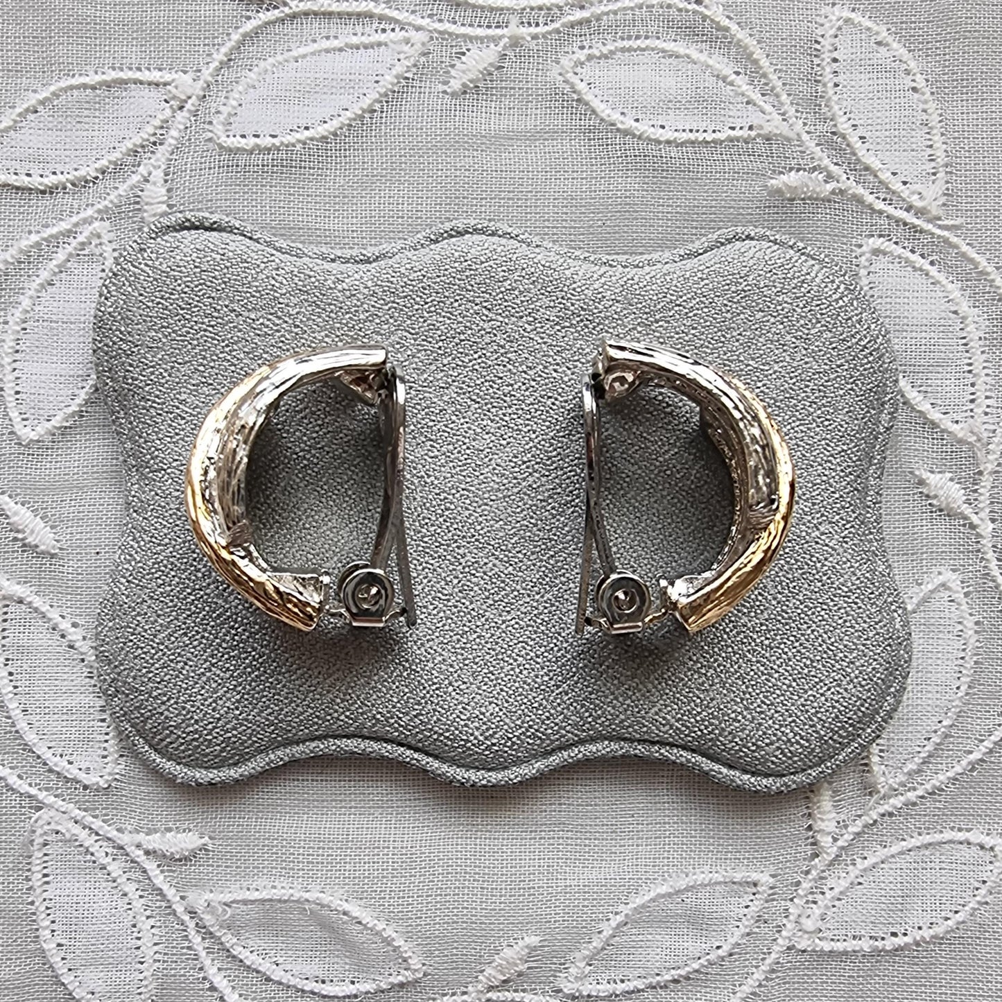 Clip on - Gold and Silver Branch Half Hoop Clip On Earrings