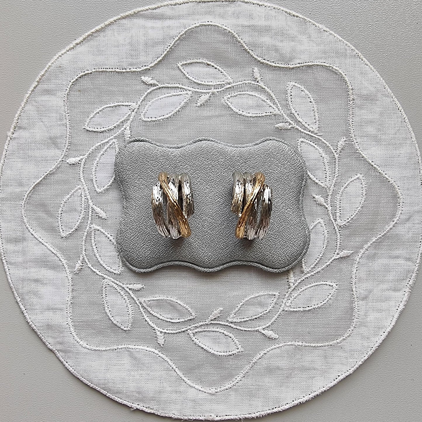 Clip on - Gold and Silver Branch Half Hoop Clip On Earrings