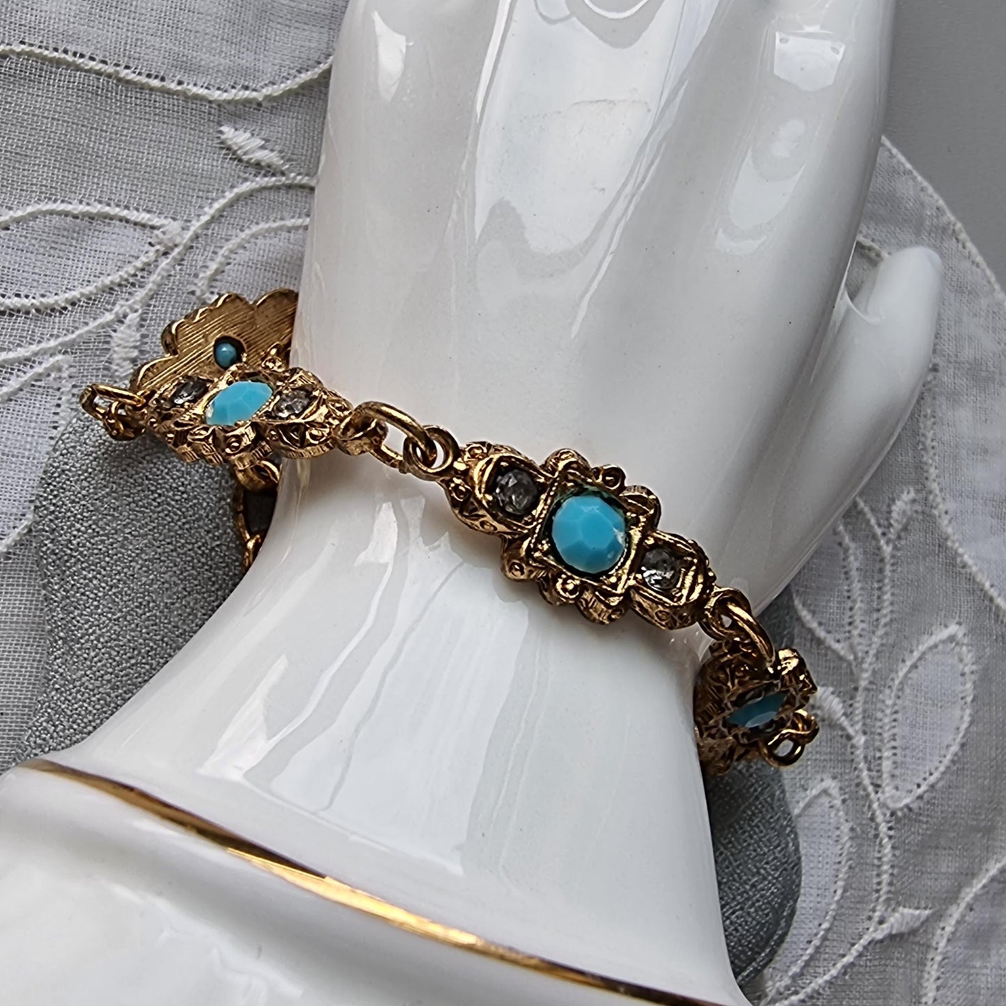 Bracelet - Gold Turquoise Crystal Link Bracelet