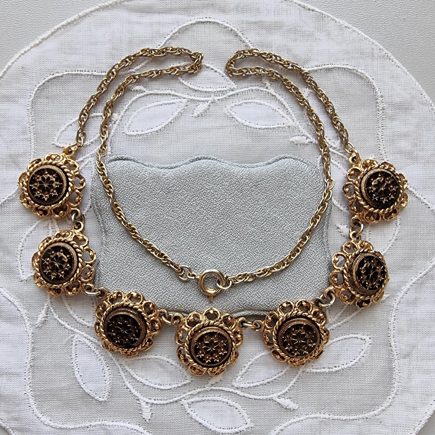 Necklace - Victorian Style Black Mourning Pendant Link Necklace